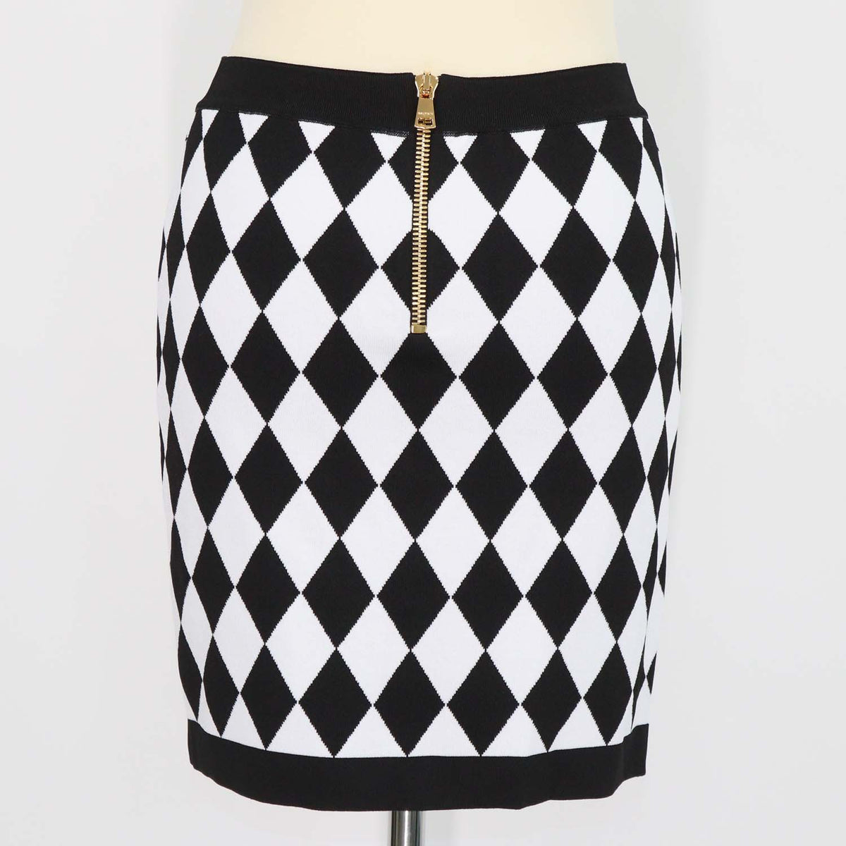 Balmain Black, White Blend Viscose Diamond Pattern Knit Mini Skirt