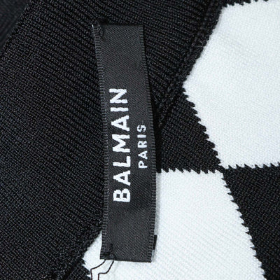 Balmain Black, White Blend Viscose Diamond Pattern Knit Mini Skirt