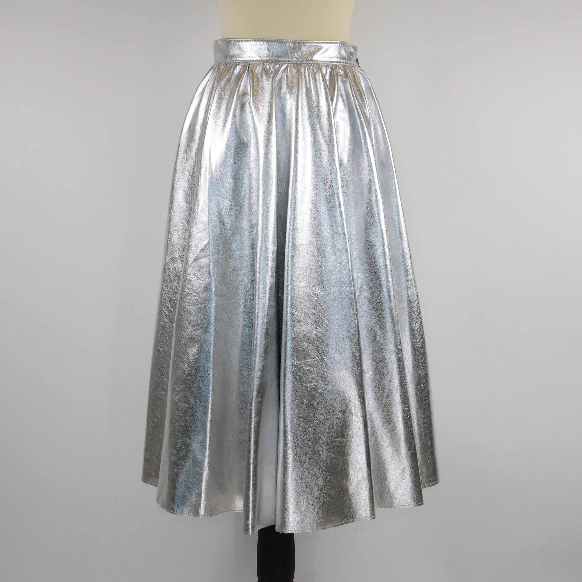 MSGM Silver Pleated Midi Skirt Womens MSGM 