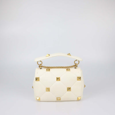 Valentino Off White Quilted Leather Medium Roman Stud Shoulder Bag