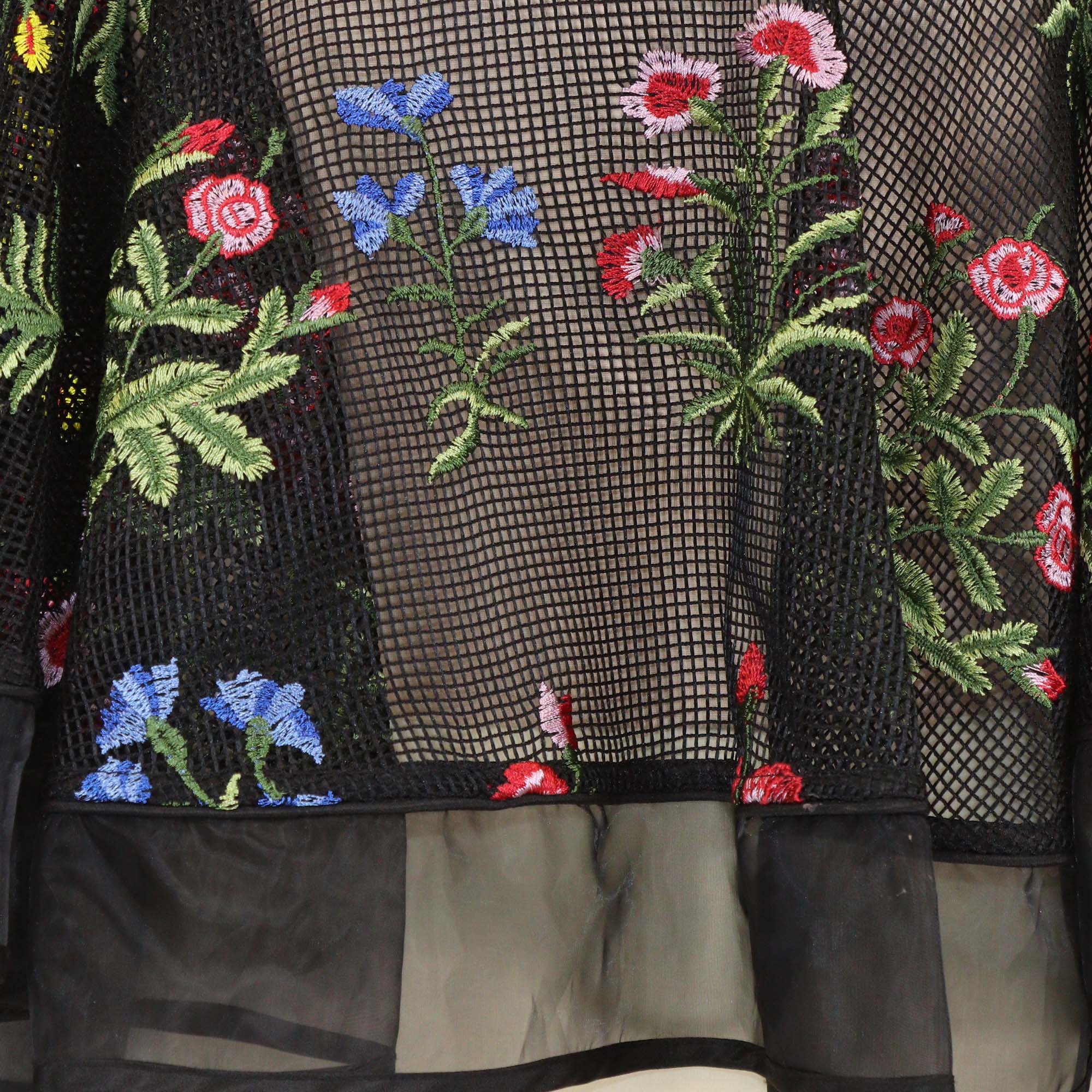 Sauce Black Mesh Floral Embroidered Sleeveless Crop Top