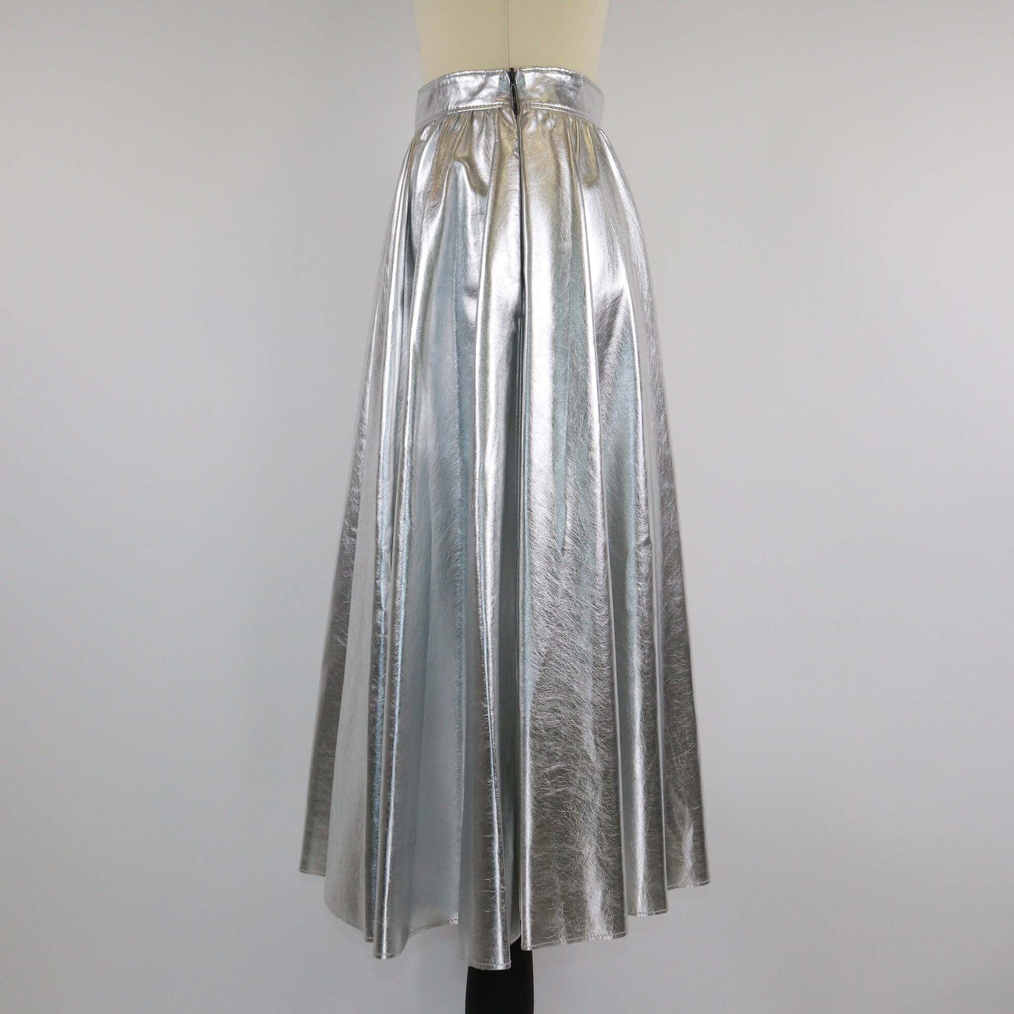 MSGM Silver Pleated Midi Skirt Womens MSGM 