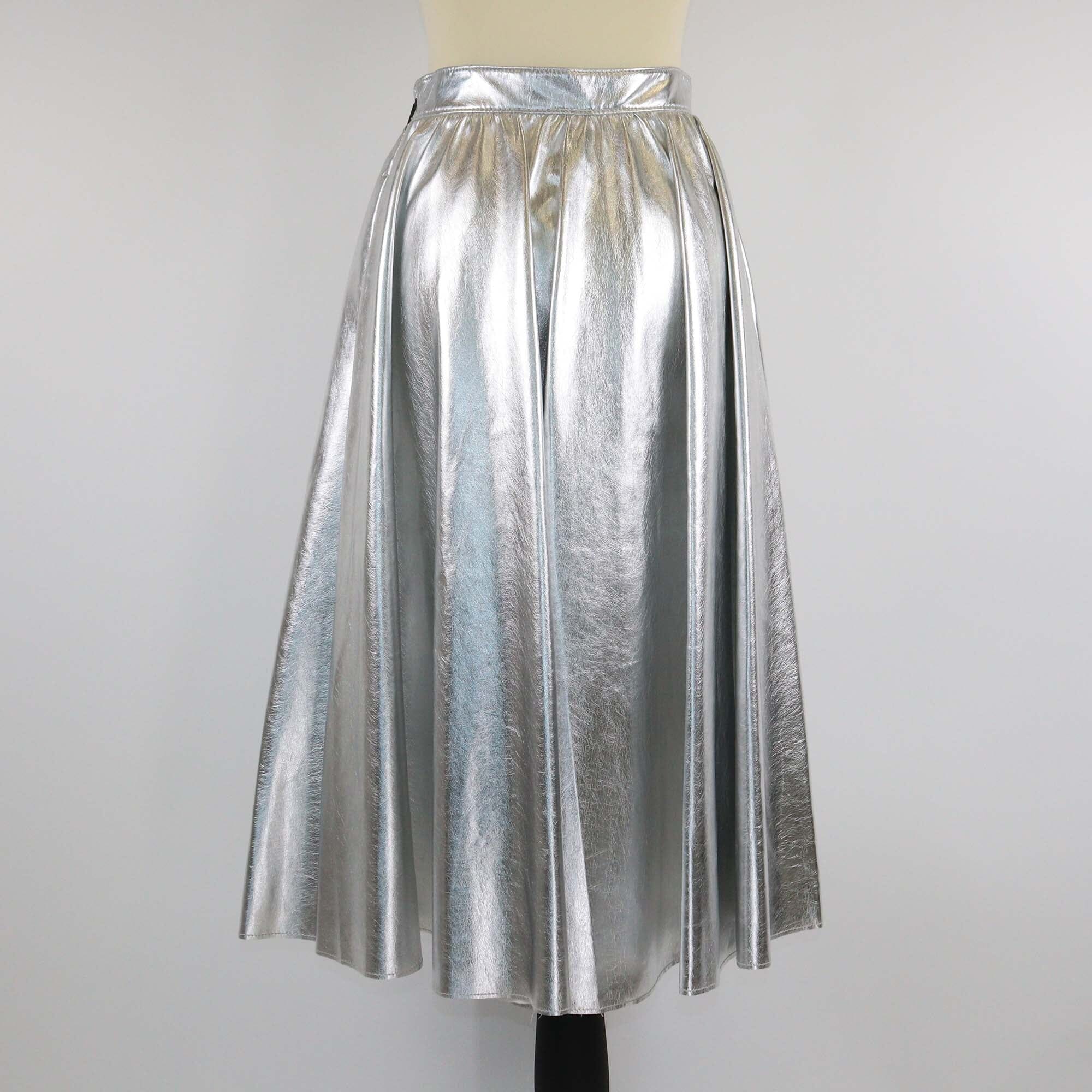 MSGM Silver Pleated Midi Skirt Womens MSGM 