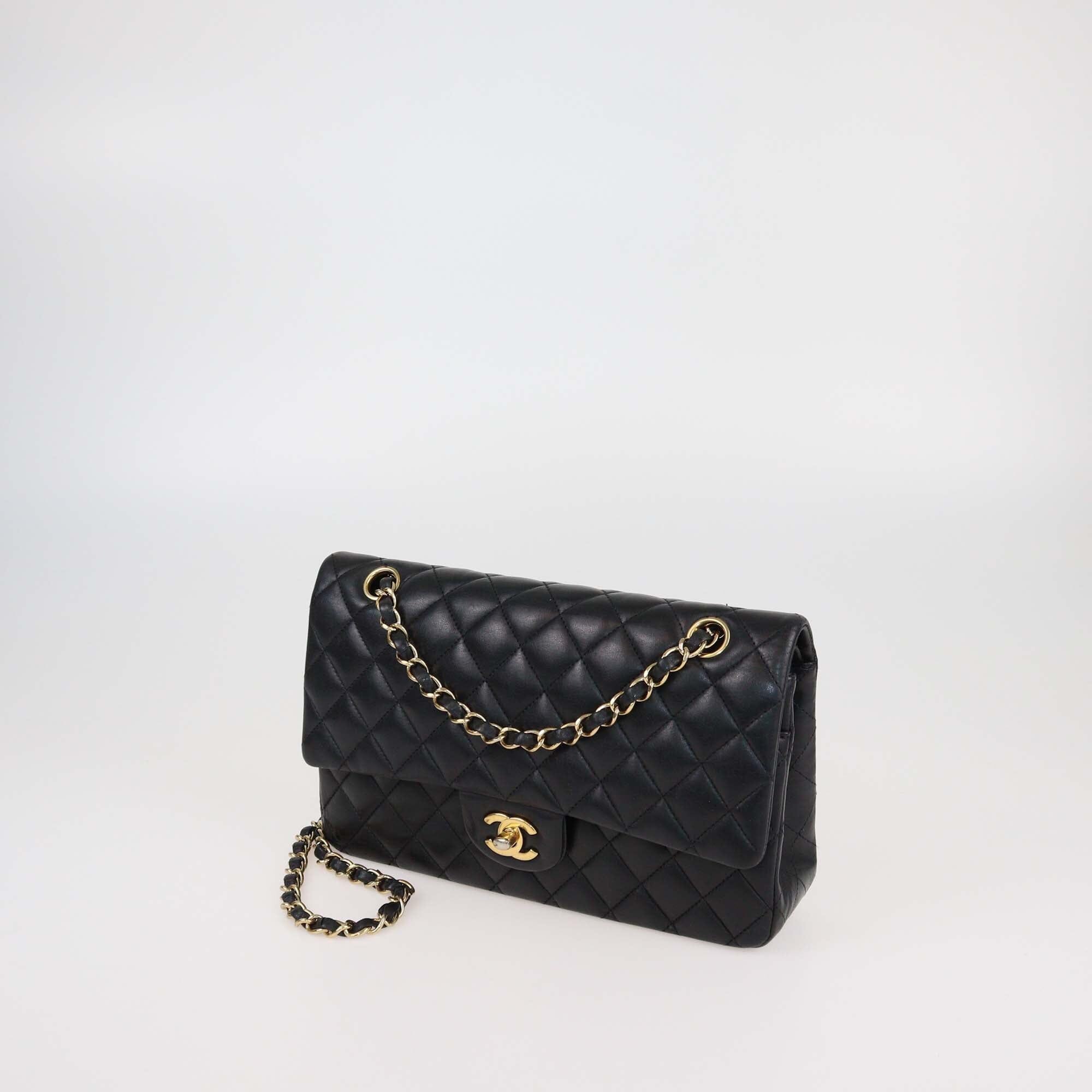 Chanel Black Quilted Leather Medium Classic Double Flap Bag Womens Chanel 
