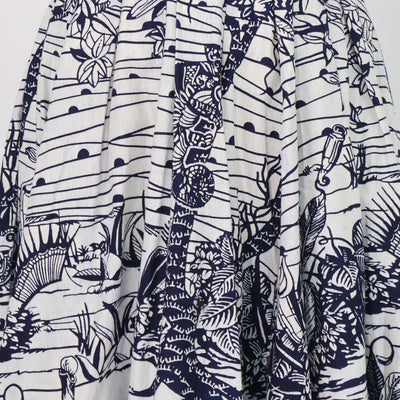 Christian Dior Navy Blue, Off White Cotton Printed Midi Skirt