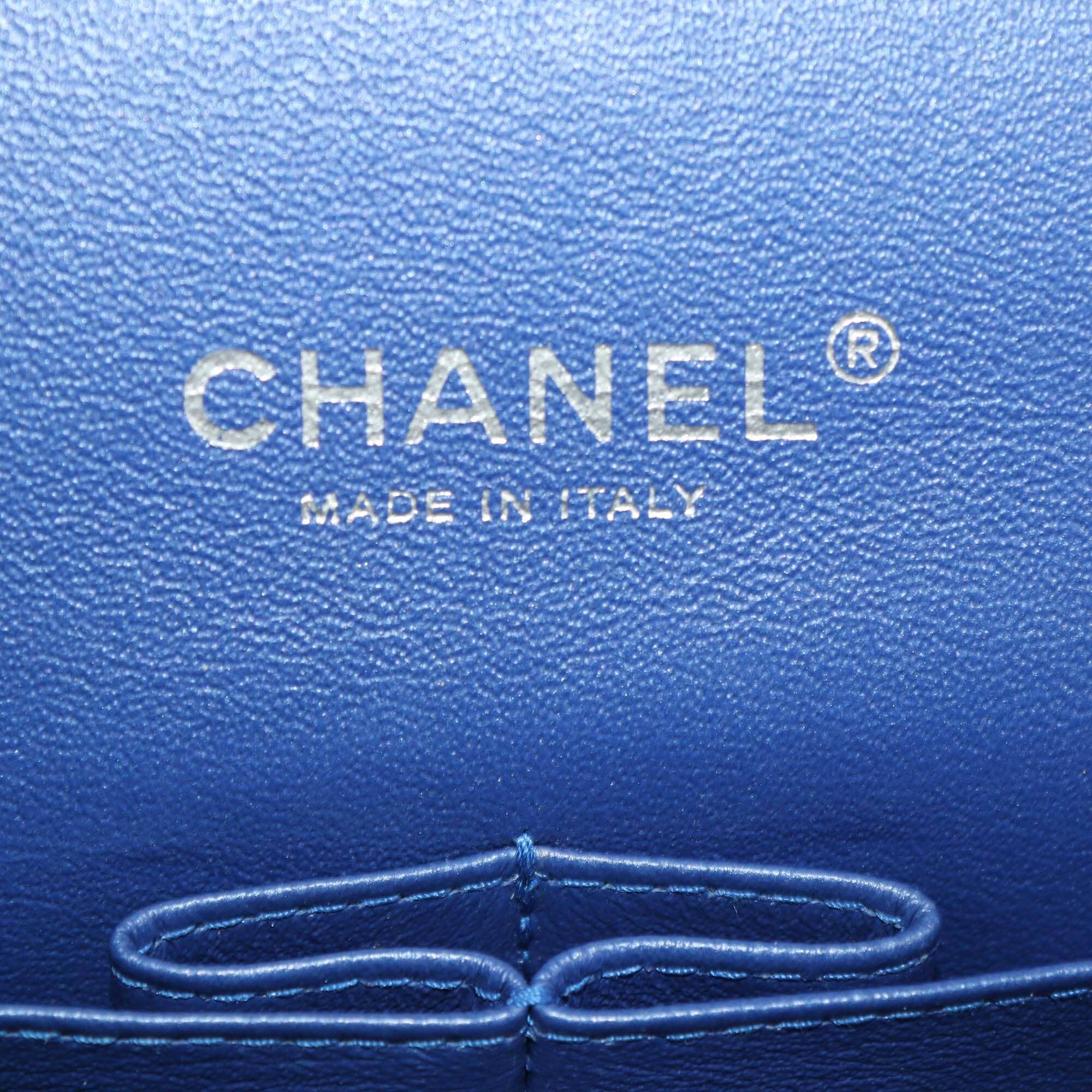 Chanel Navy Blue Quilted Patent Leather Maxi Classic Double Flap Bag Womens Chanel 