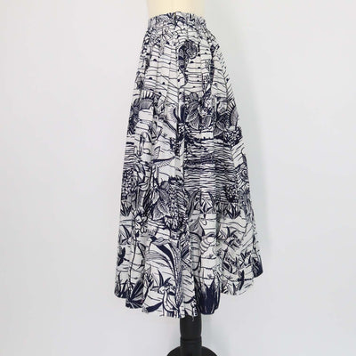 Christian Dior Navy Blue, Off White Cotton Printed Midi Skirt