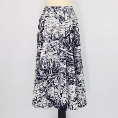 Christian Dior Navy Blue, Off White Cotton Printed Midi Skirt