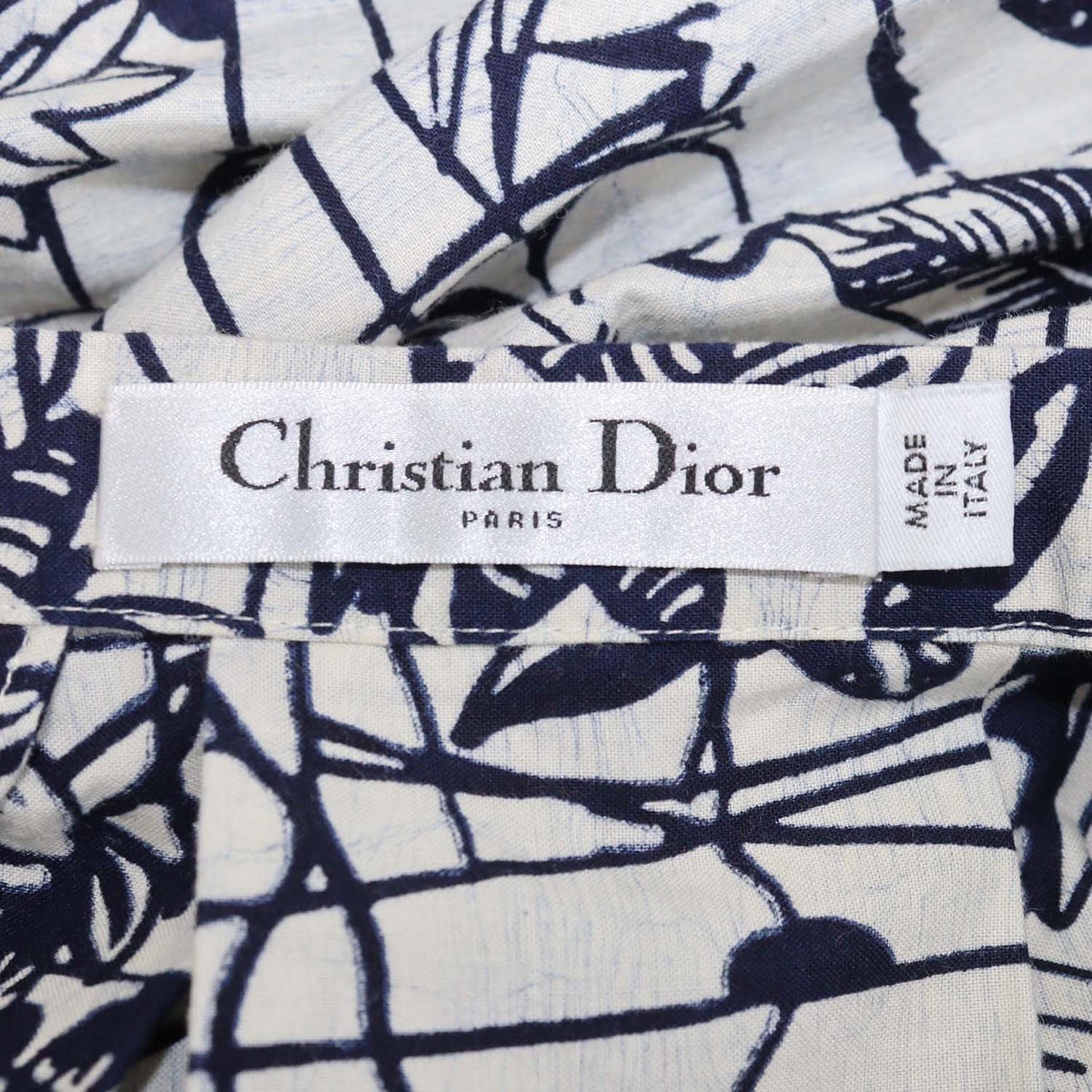 Christian Dior Navy Blue, Off White Cotton Printed Midi Skirt