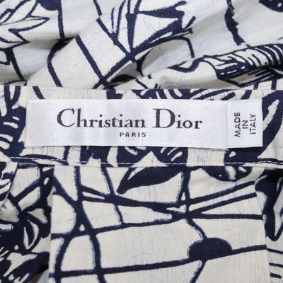 Christian Dior Navy Blue, Off White Cotton Printed Midi Skirt