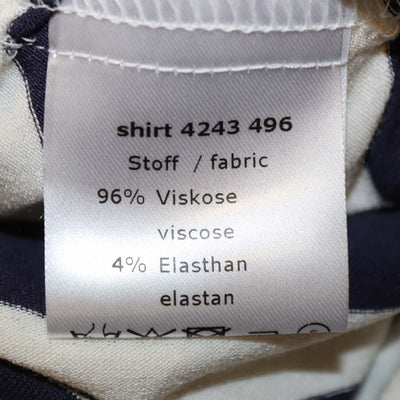 Maison Common White/Navy Blue Stripe Ruched Tee One Shoulder Top