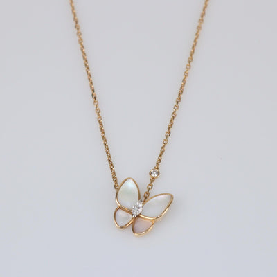 Van Cleef & Arpels Two Butterflies Mother of Pearl Diamond 18k Rose Gold Necklace Womens Van Cleef & Arpels 