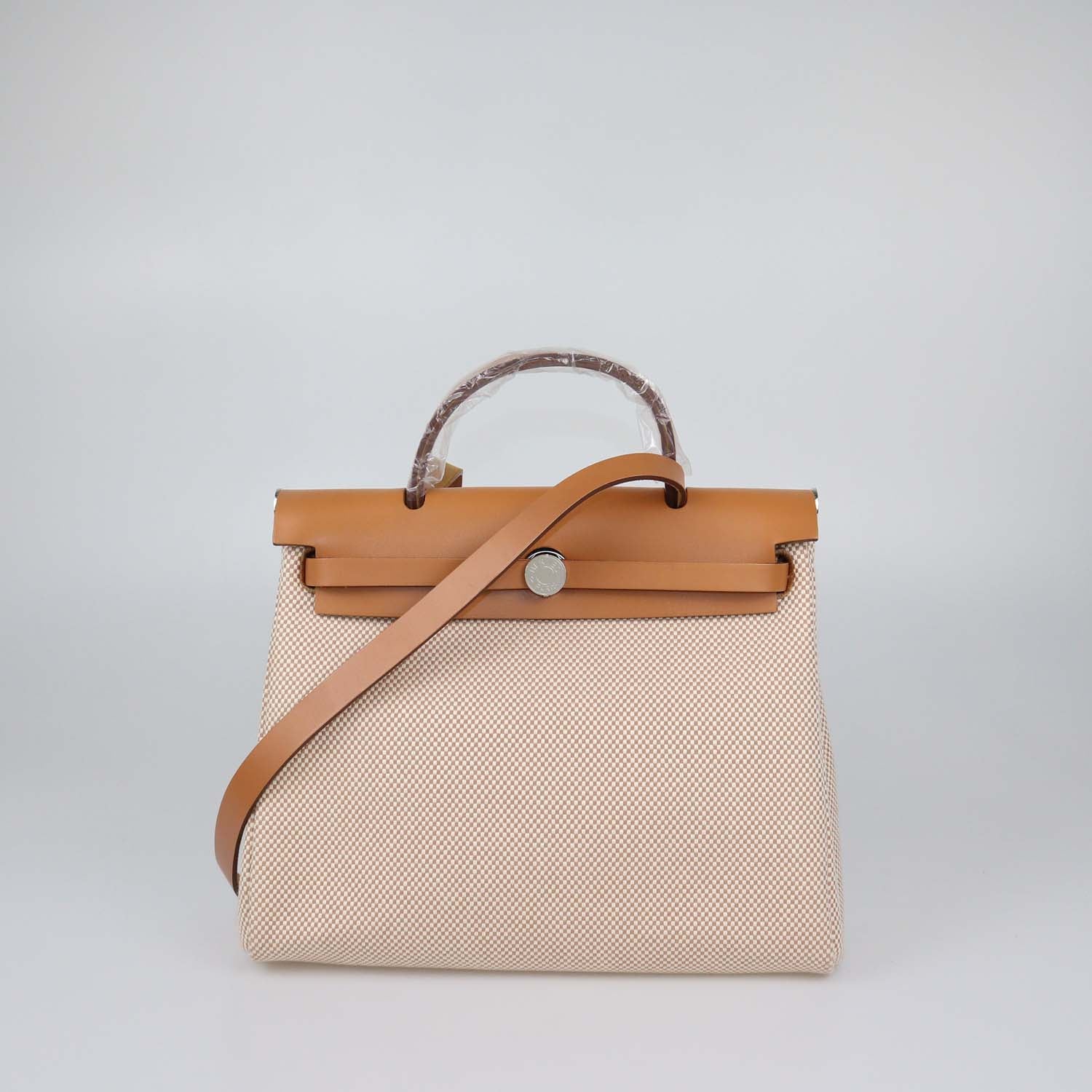 Hermes Ecru Beige/Naturel Sable Criss Viking Canvas and Vache Hunter Leather Herbag Zip 31 Bag