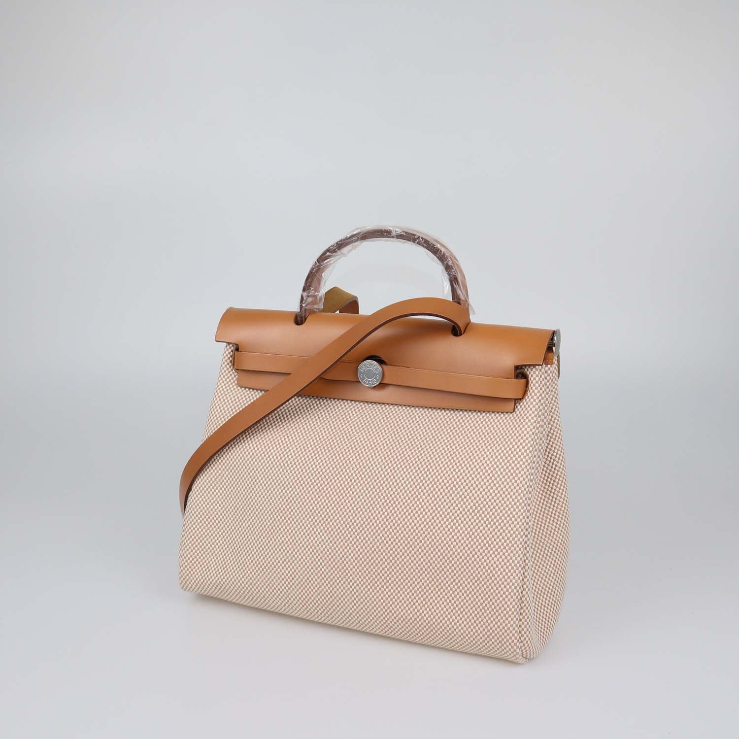 Hermes Ecru Beige/Naturel Sable Criss Viking Canvas and Vache Hunter Leather Herbag Zip 31 Bag