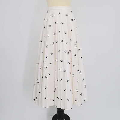 Erdem White Blend Polyester Floral Embroidered Pleated Nesrine Midi Skirt