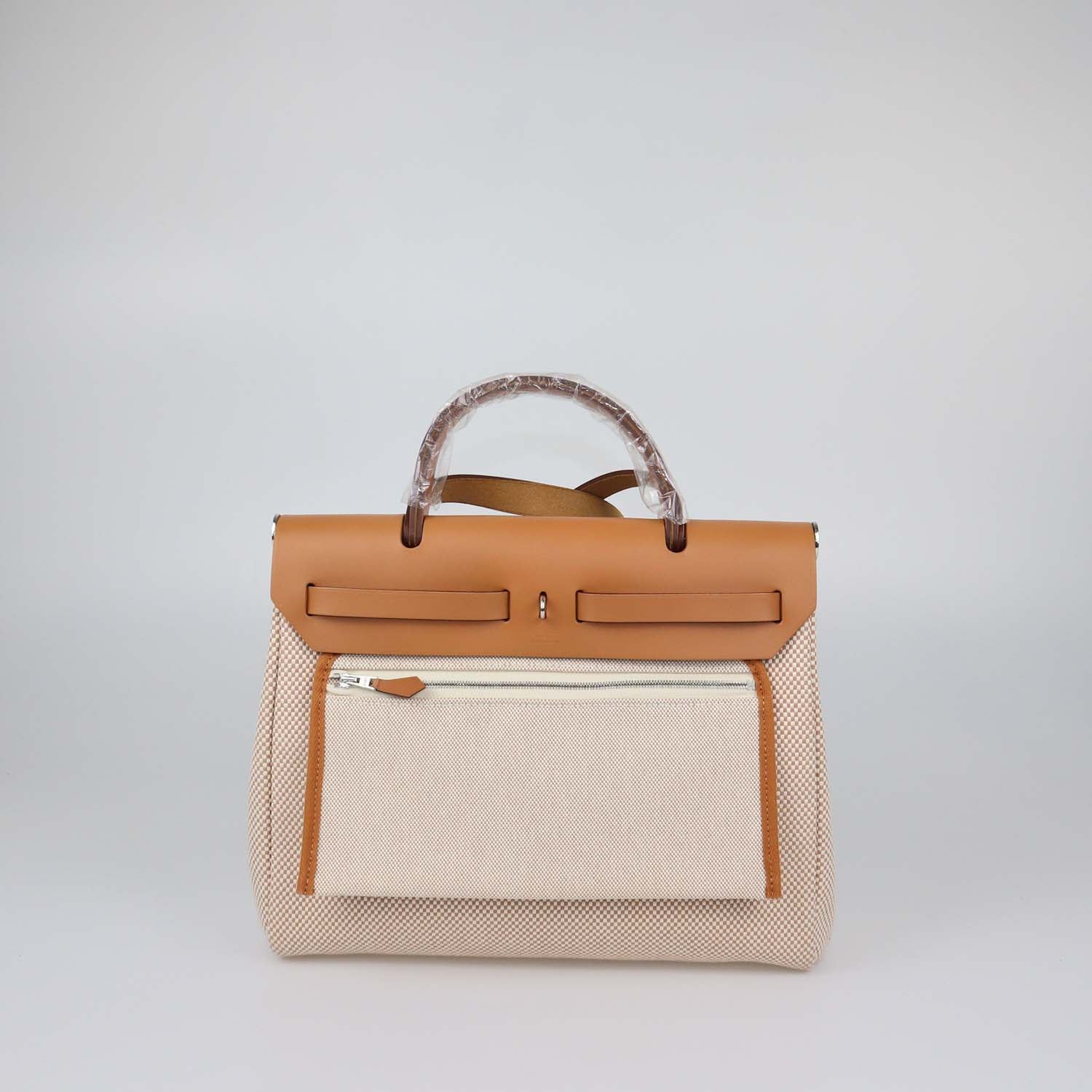 Hermes Ecru Beige/Naturel Sable Criss Viking Canvas and Vache Hunter Leather Herbag Zip 31 Bag
