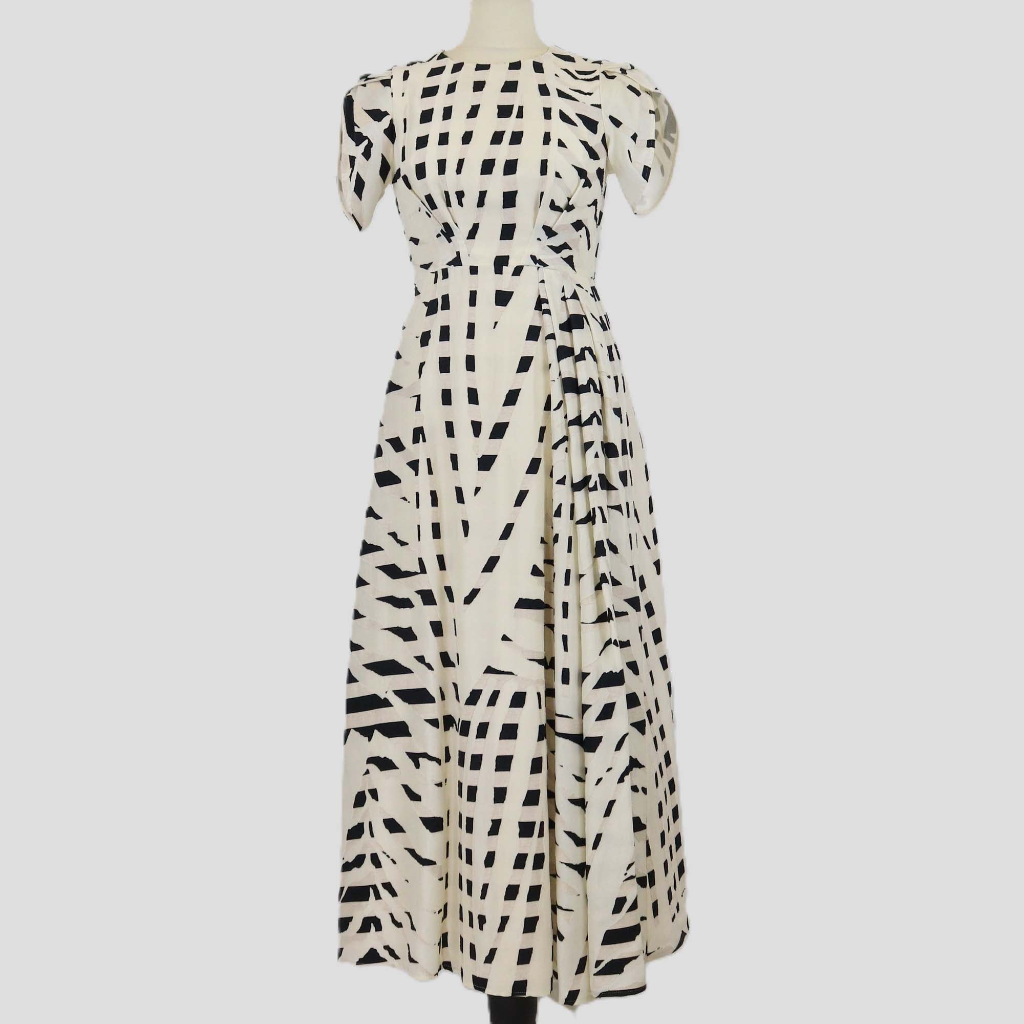 Max Mara White/Black Silk Blend Zebra Print Cuff Sleeve Midi Dress