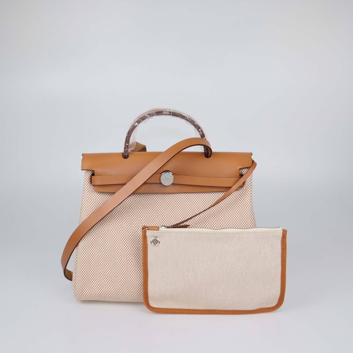Hermes Ecru Beige/Naturel Sable Criss Viking Canvas and Vache Hunter Leather Herbag Zip 31 Bag