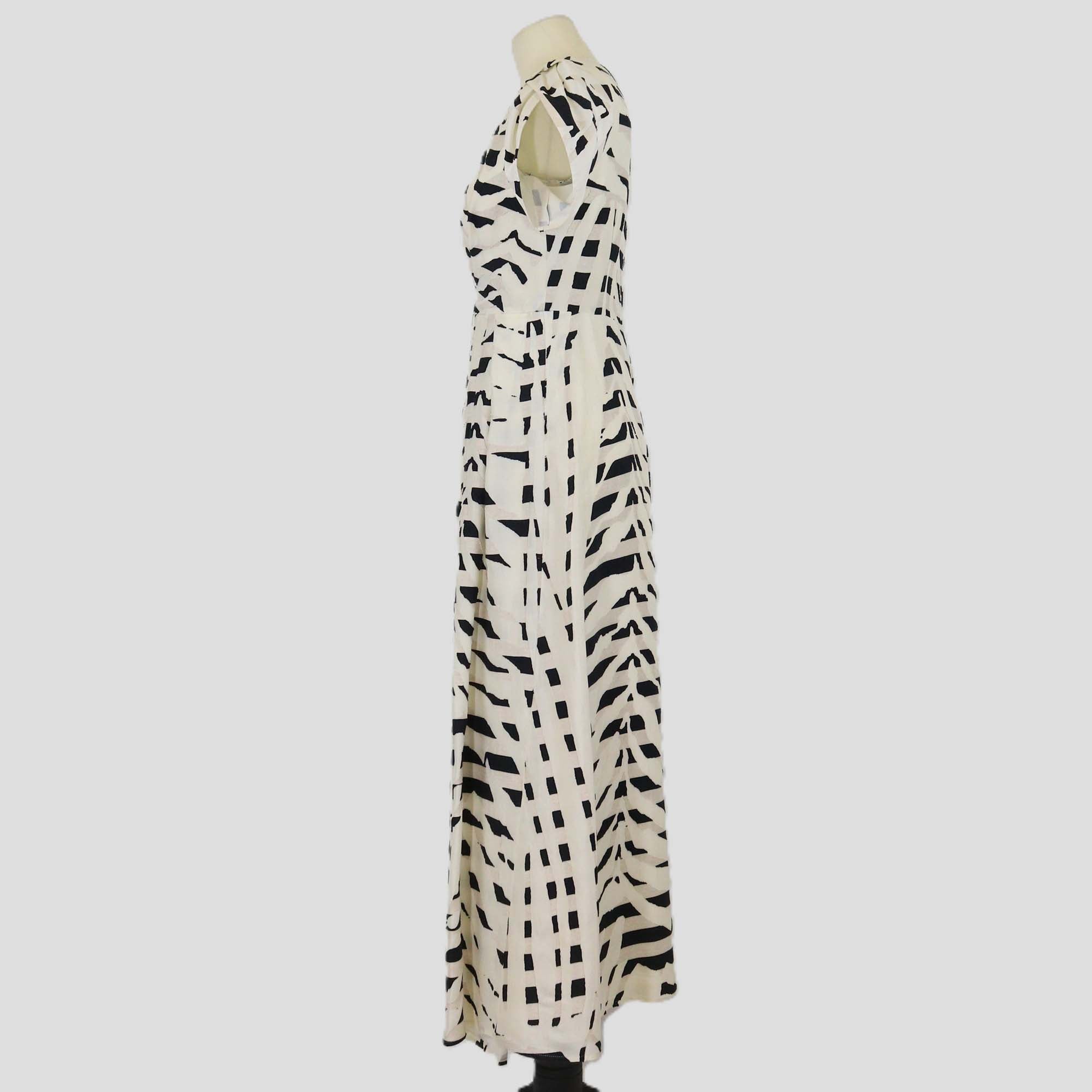 Max Mara White/Black Silk Blend Zebra Print Cuff Sleeve Midi Dress