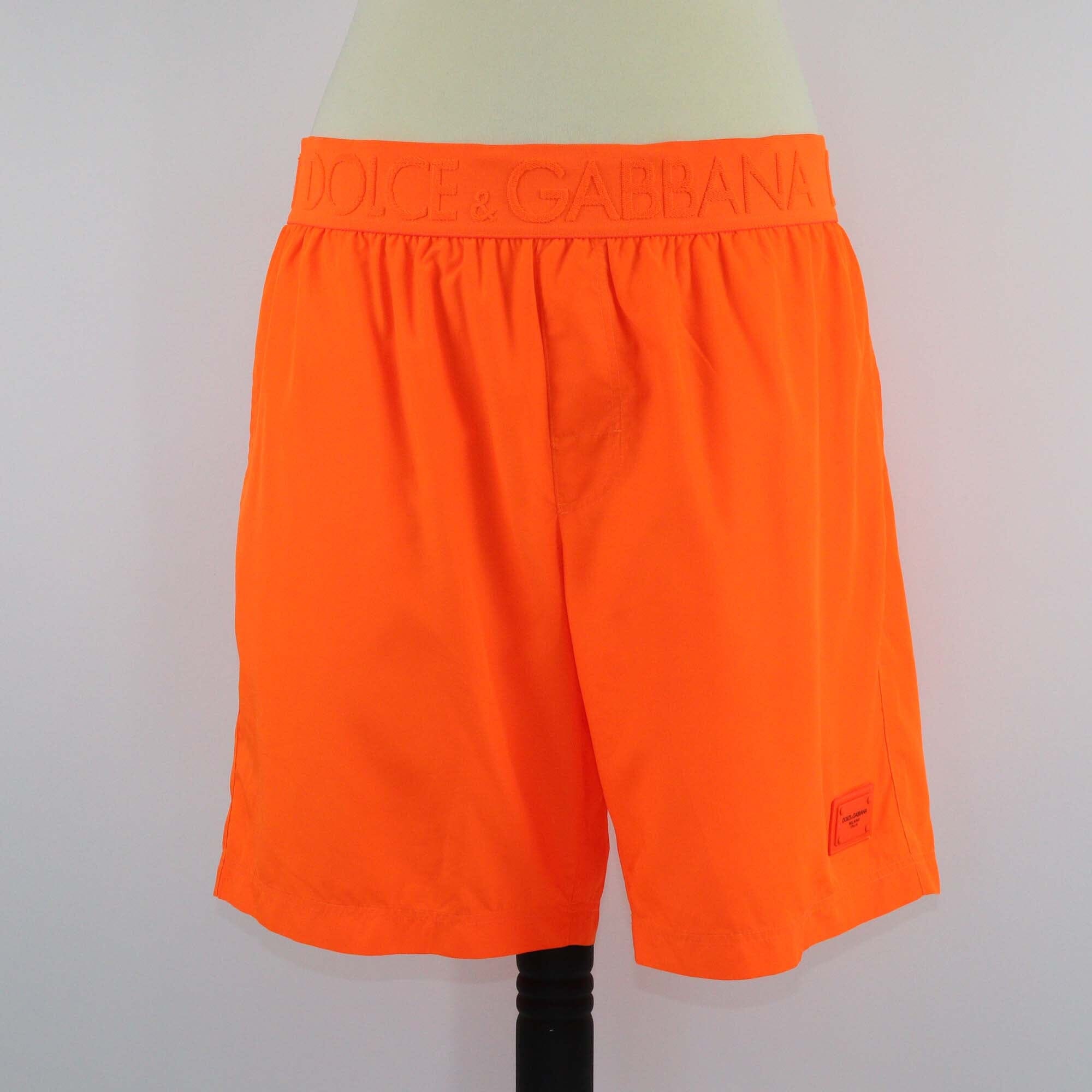 Dolce & Gabbana Neon Orange Logo Waistband Swim Short Mens Dolce & Gabbana 