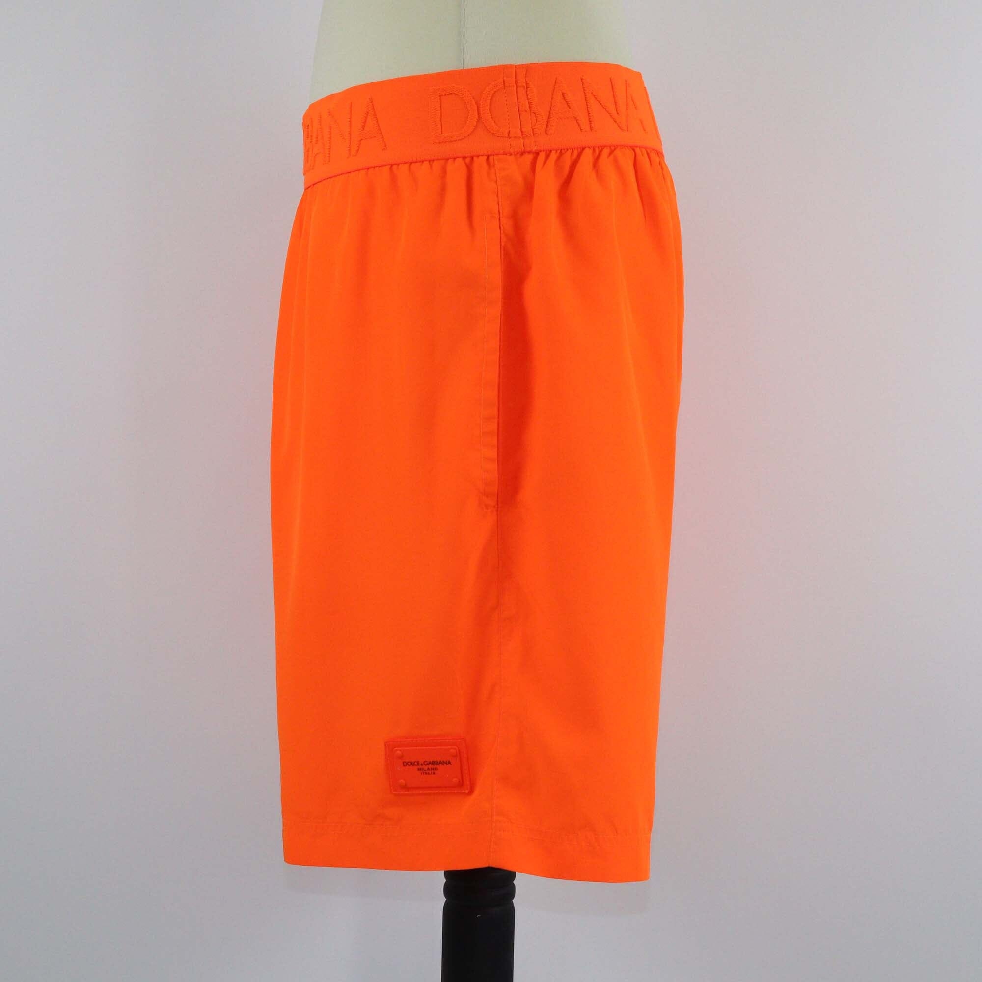 Dolce & Gabbana Neon Orange Logo Waistband Swim Short Mens Dolce & Gabbana 