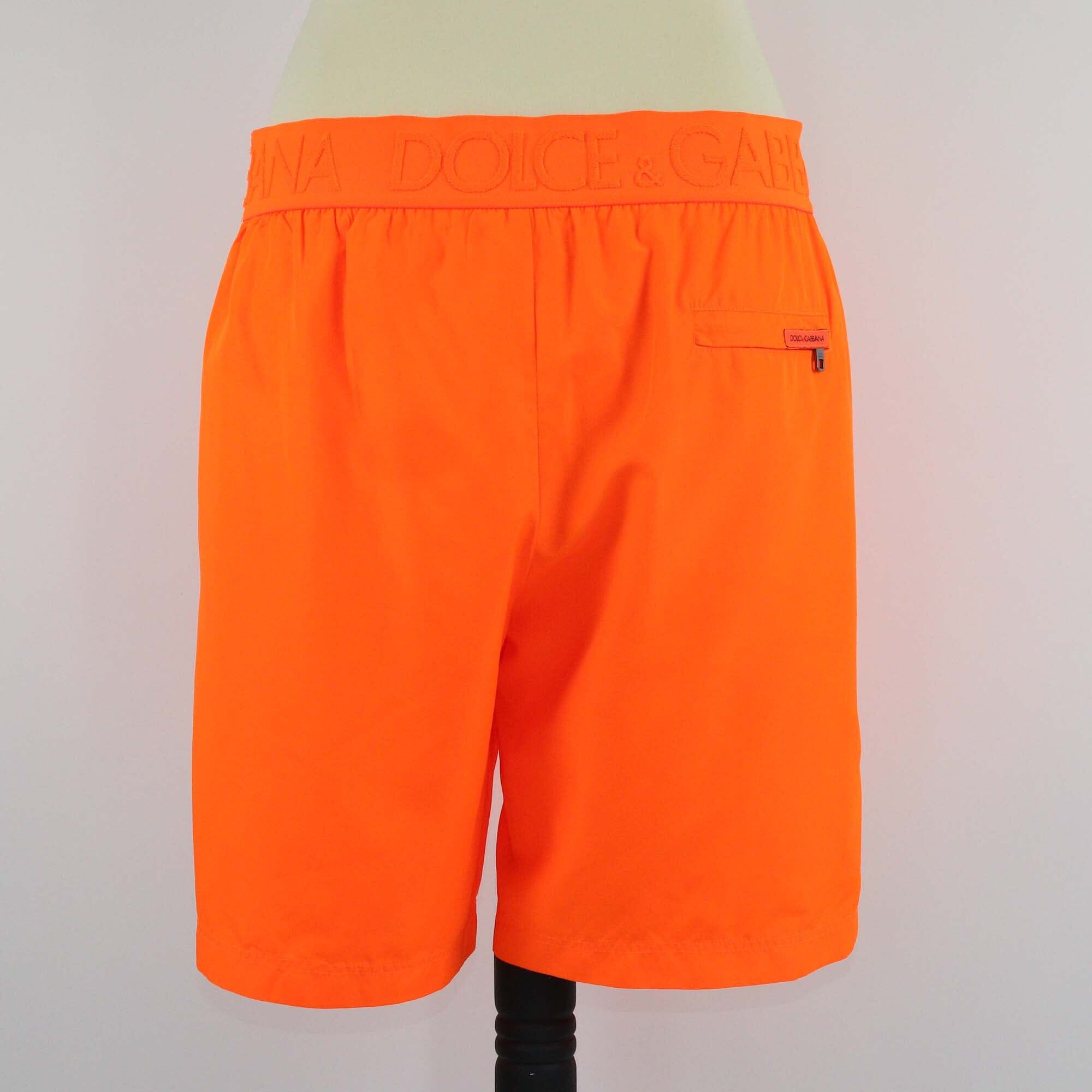 Dolce & Gabbana Neon Orange Logo Waistband Swim Short Mens Dolce & Gabbana 