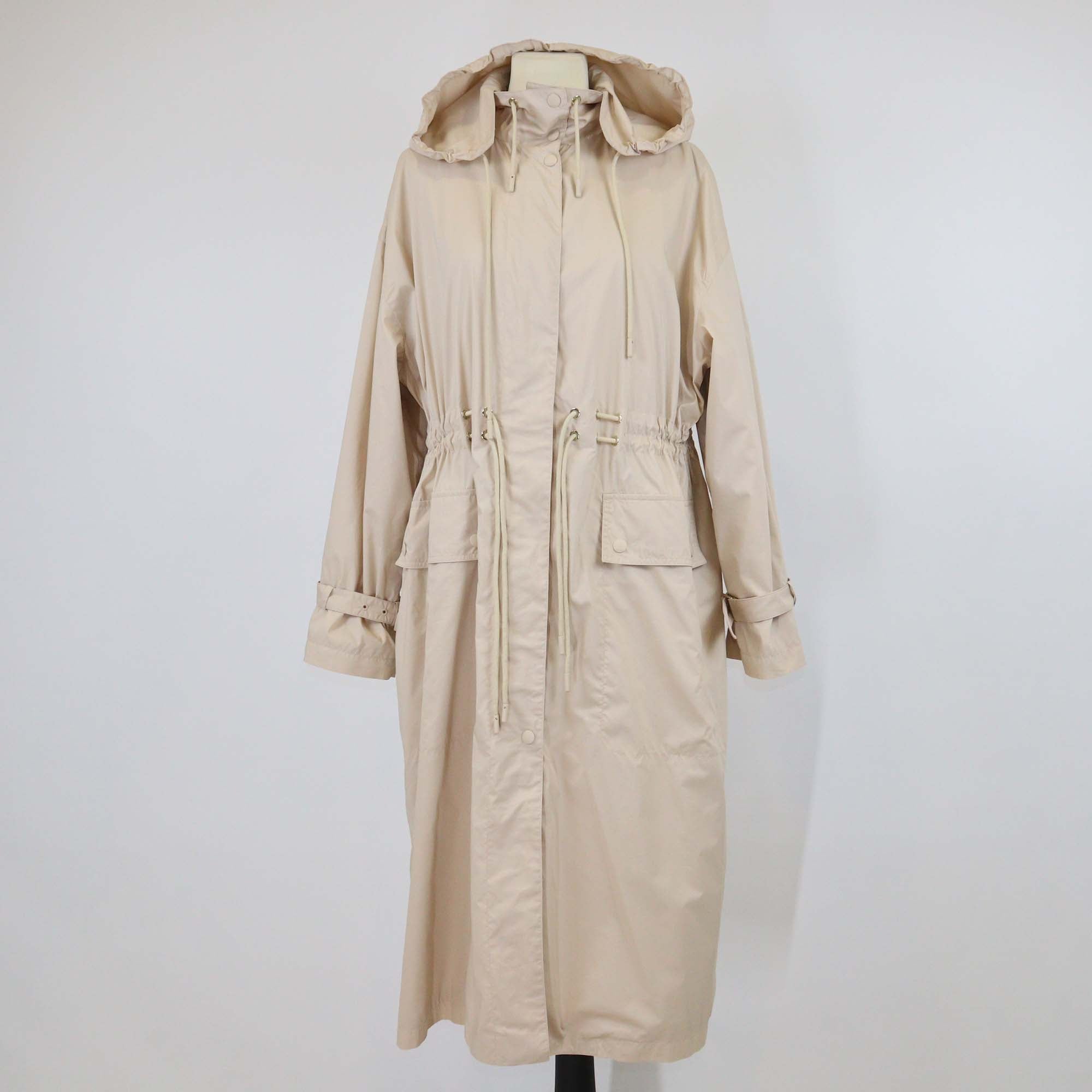 Max Mara Beige Blend Cotton & Nylon Drawstring Zip Raincoat