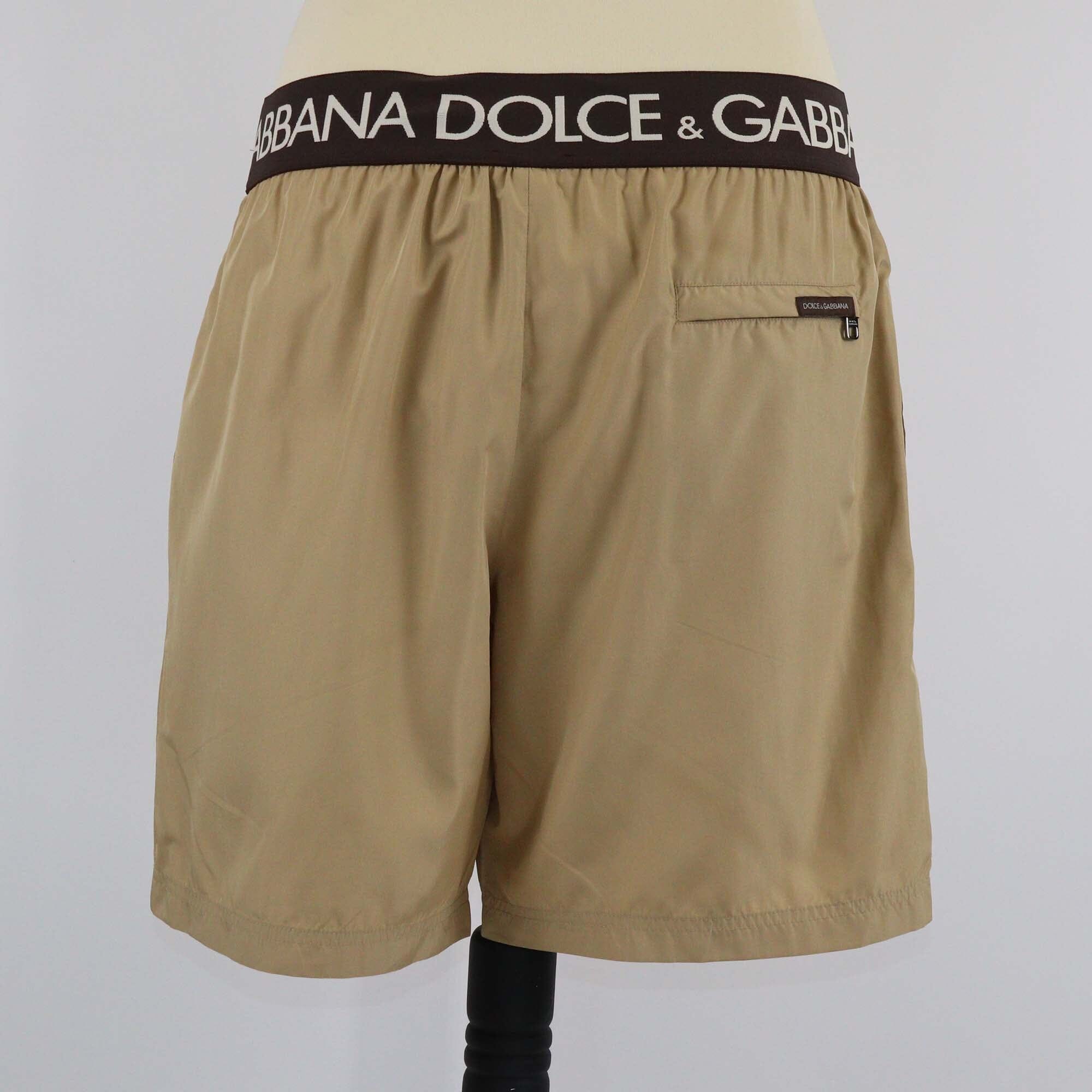 Dolce & Gabbana Brown Logo Waistband Swim Short Mens Dolce & Gabbana 