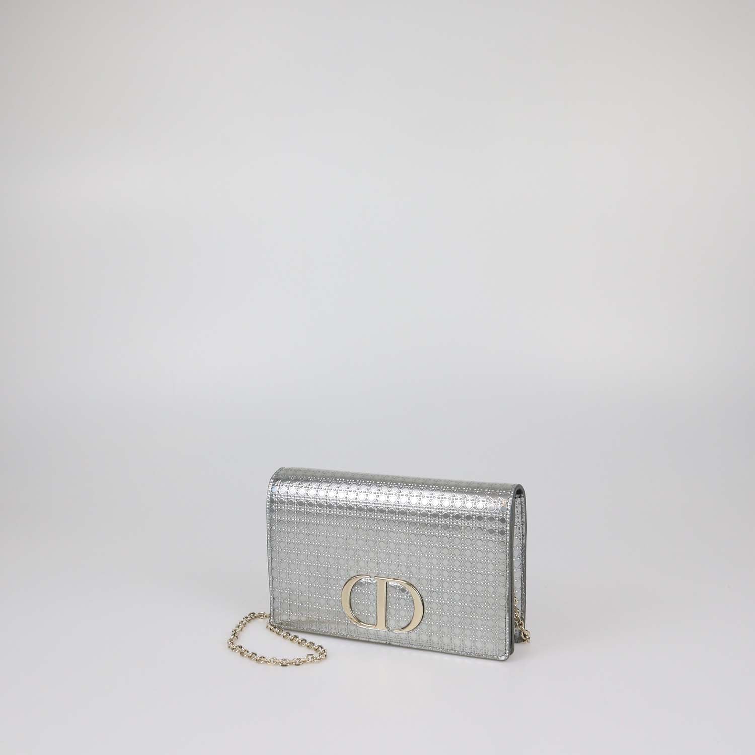 Christian Dior Metallic Grey Micro Cannage Patent Leather 2 in 1 30 Montaigne Pouch