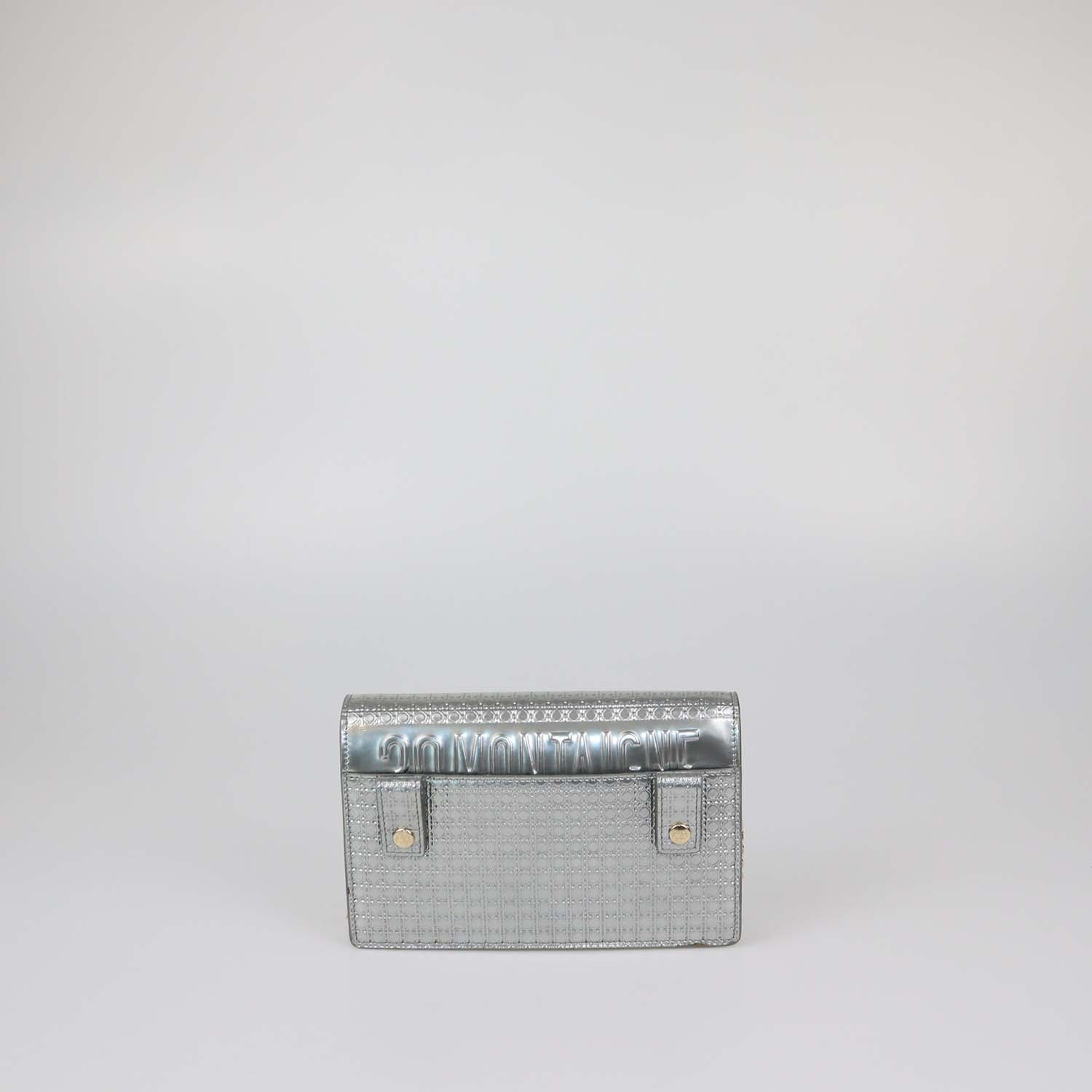 Christian Dior Metallic Grey Micro Cannage Patent Leather 2 in 1 30 Montaigne Pouch