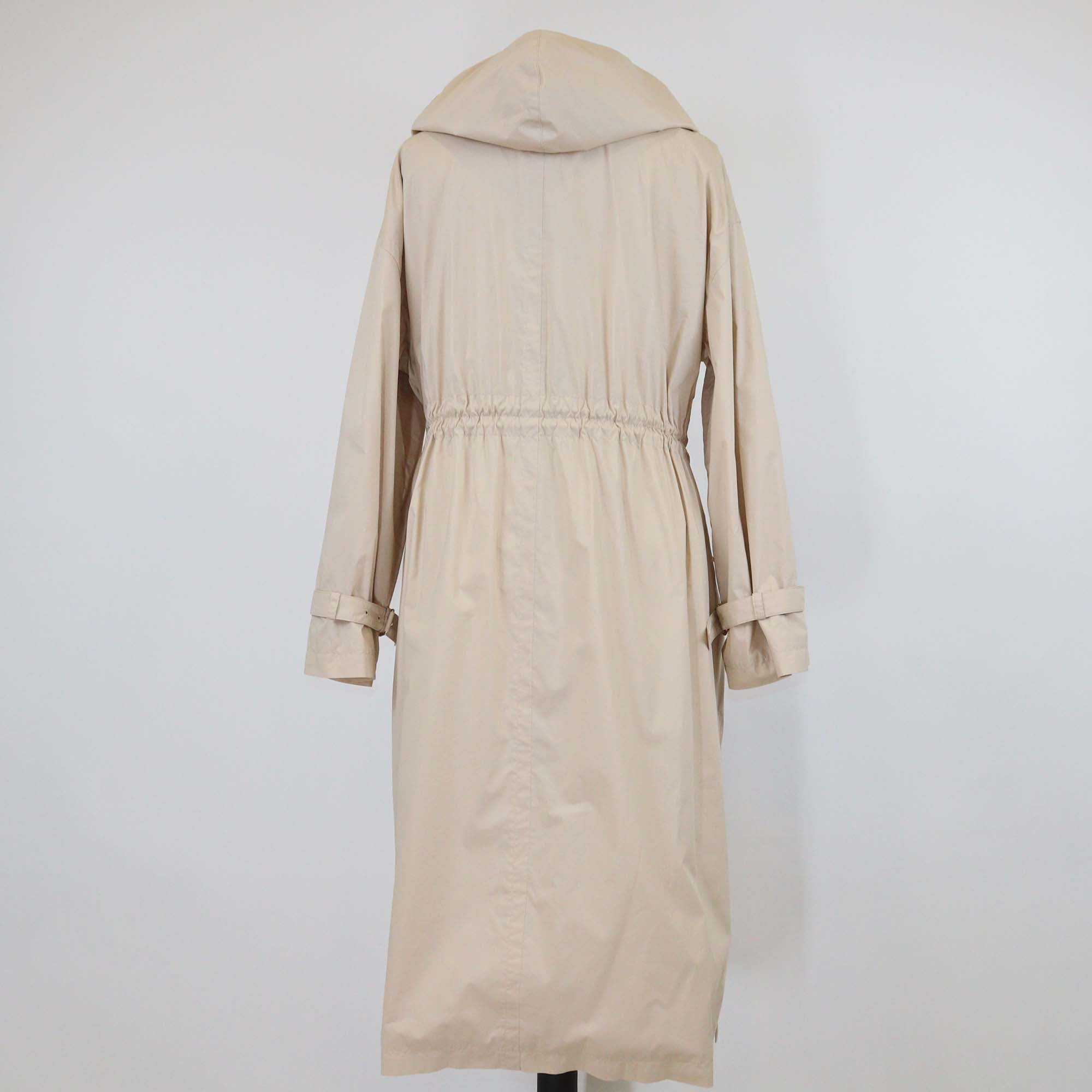 Max Mara Beige Blend Cotton & Nylon Drawstring Zip Raincoat