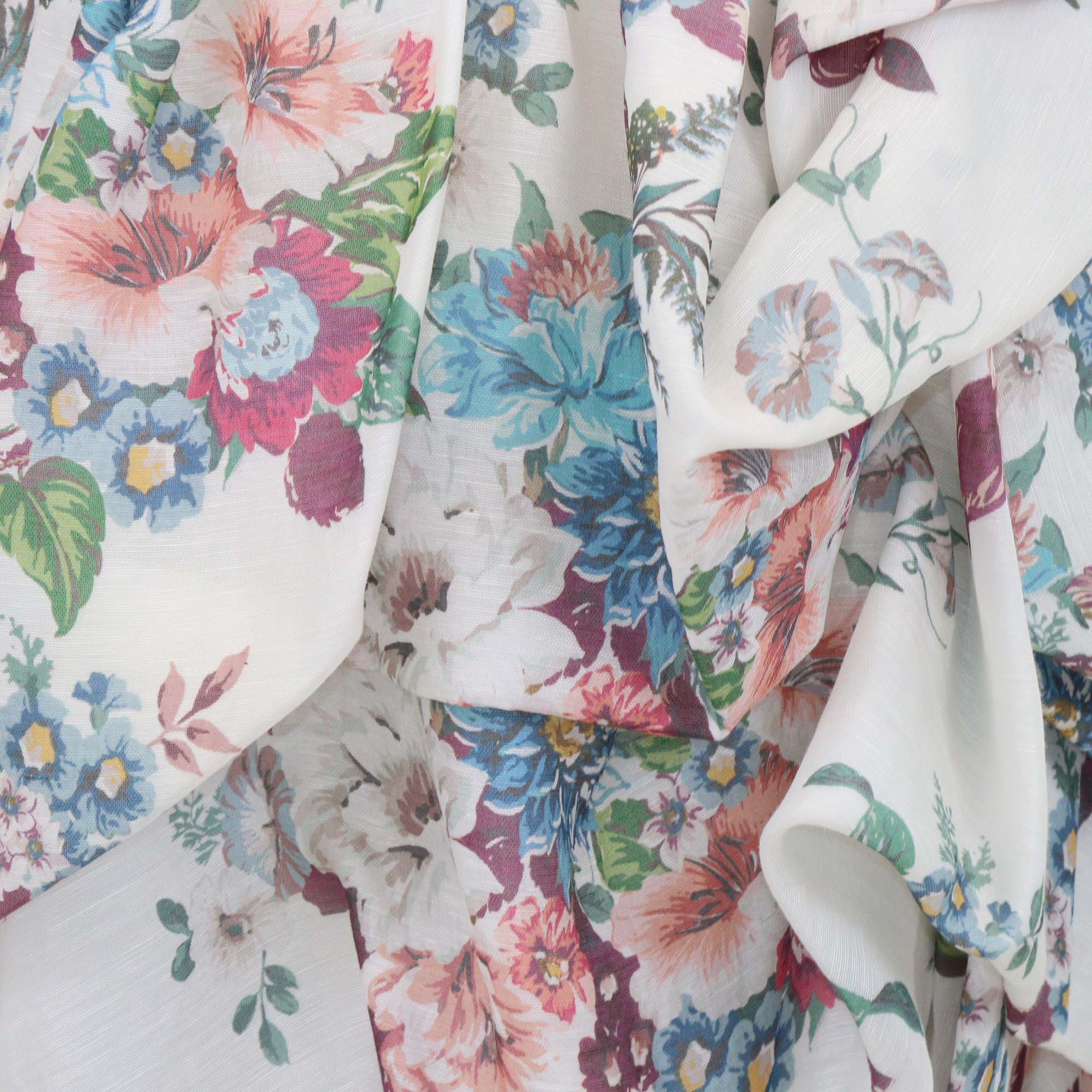 Zimmermann Off White/Multicolor Linen and Silk Floral Print Matchmaker Draped Midi Skirt