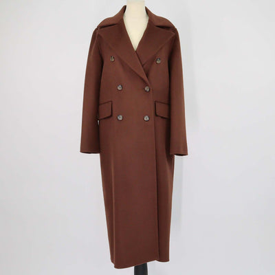 Nanushka Cinnamon Brown Wool and Silk Classic Tailored Coat