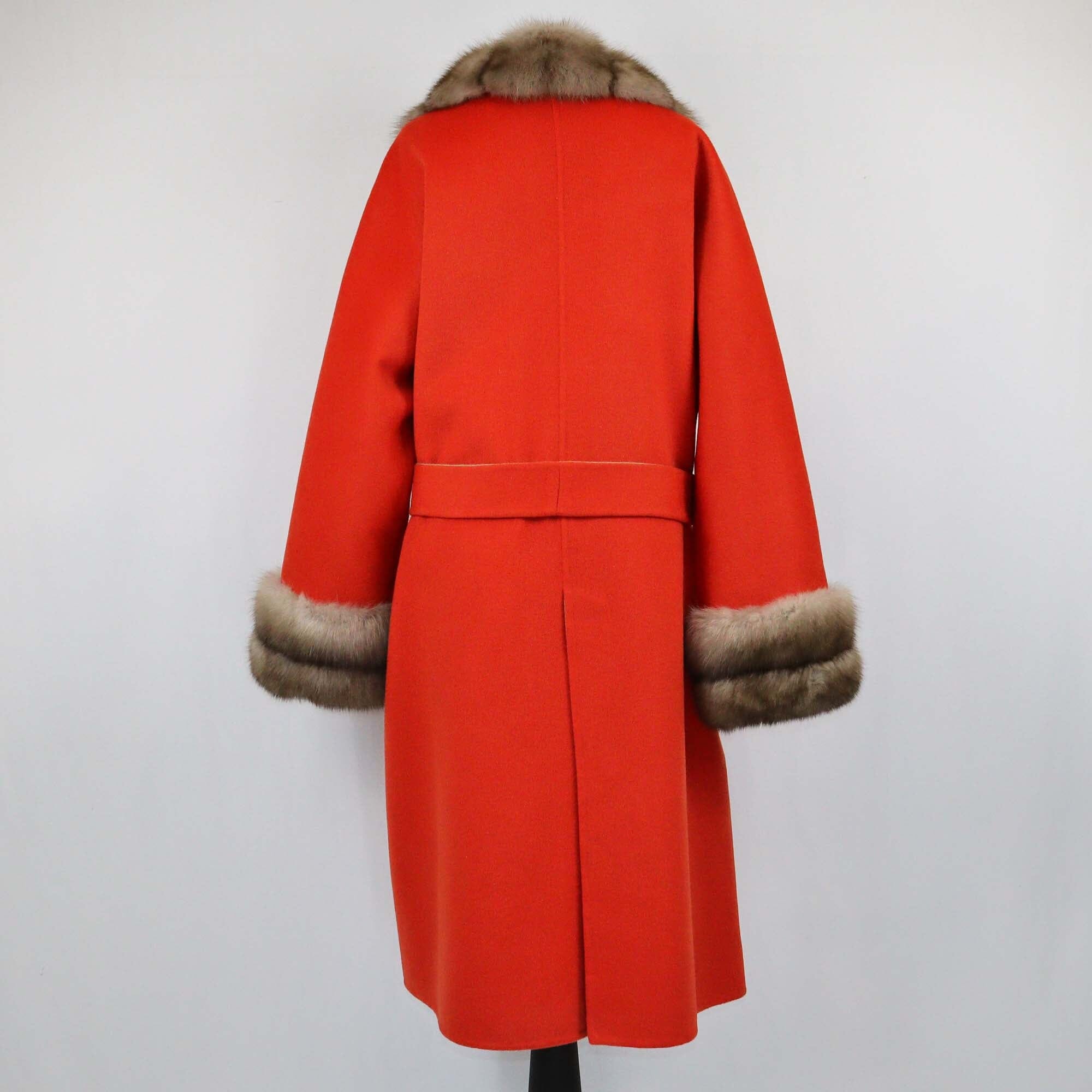 Adamo Orange Fur Trim Belted Maxi Coat Womens Adamo 