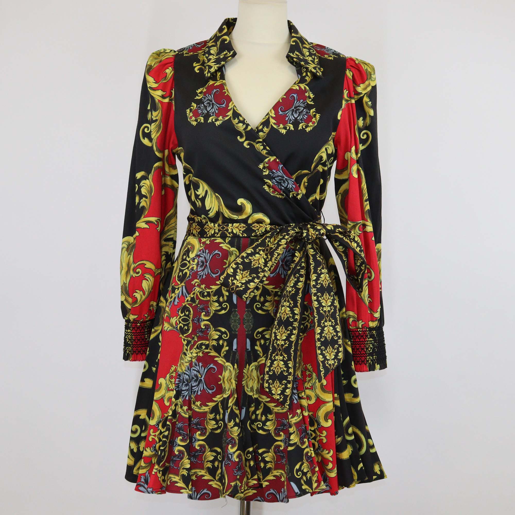 Alice + Olivia Multicolor Printed Blend Cotton Alisa Wrap Godet Shirt Dress