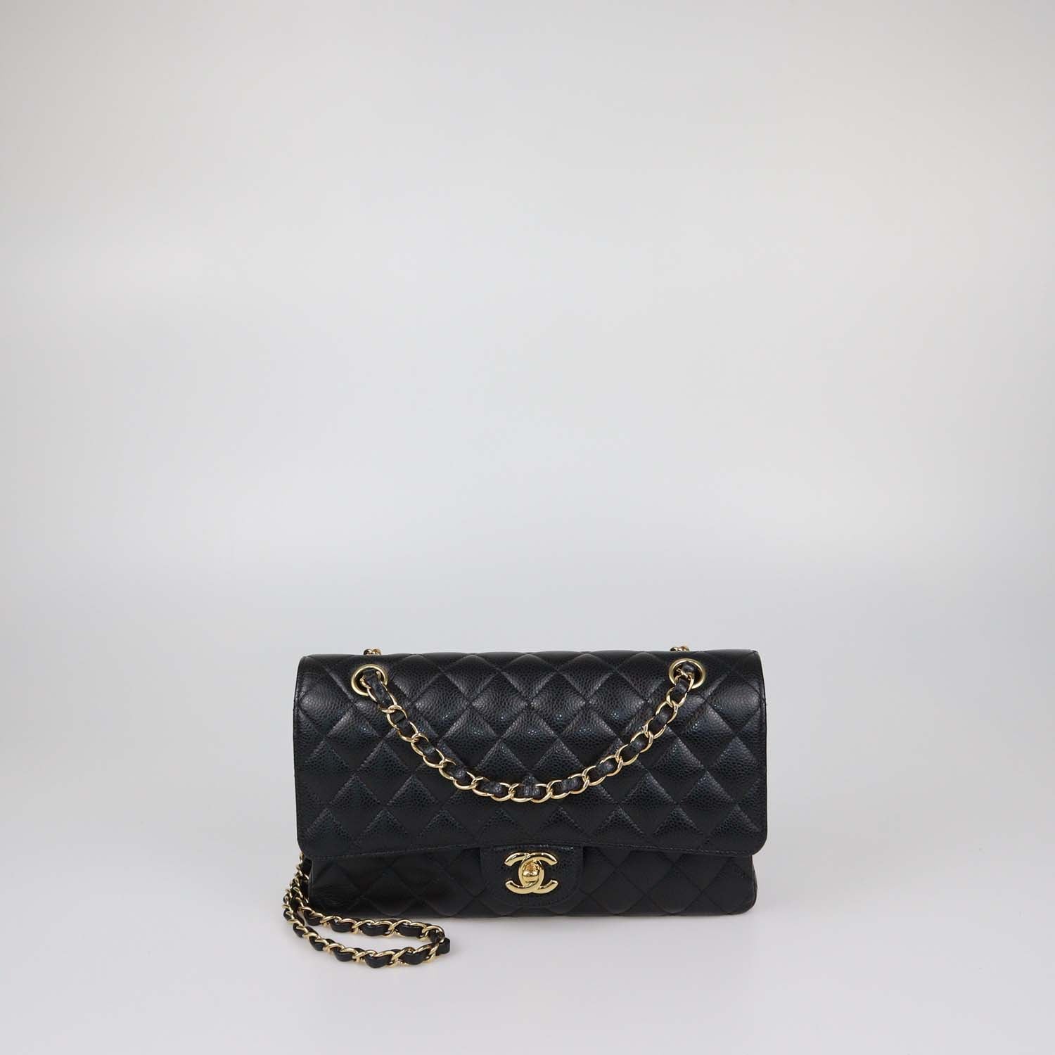 Chanel Black Quilted Caviar Leather Medium Classic Double Flap Bag