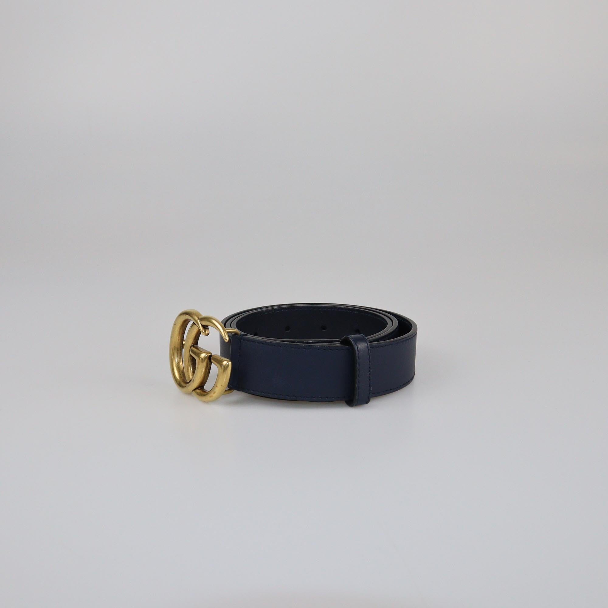 Gucci Navy Blue GG Marmont Thin Belt Mens Gucci 