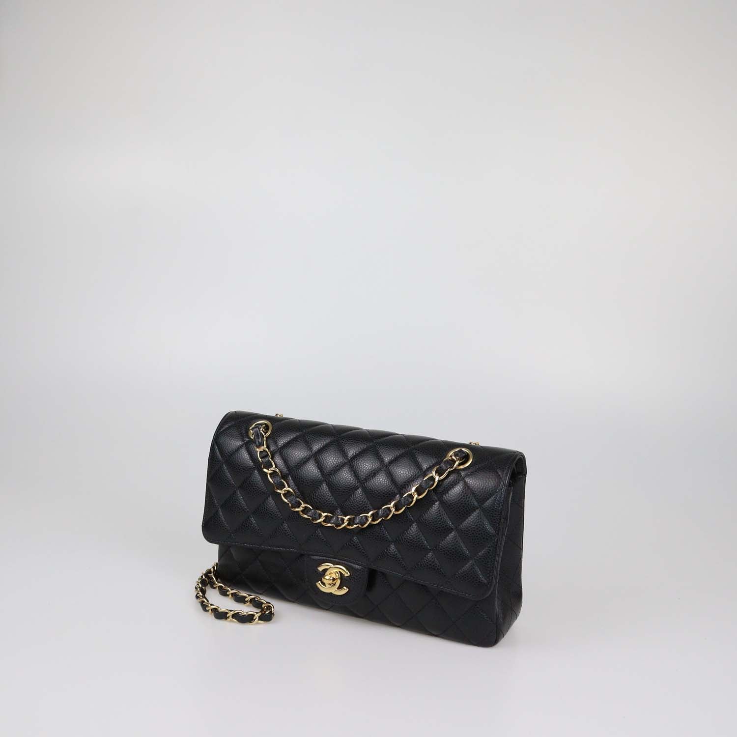 Chanel Black Quilted Caviar Leather Medium Classic Double Flap Bag