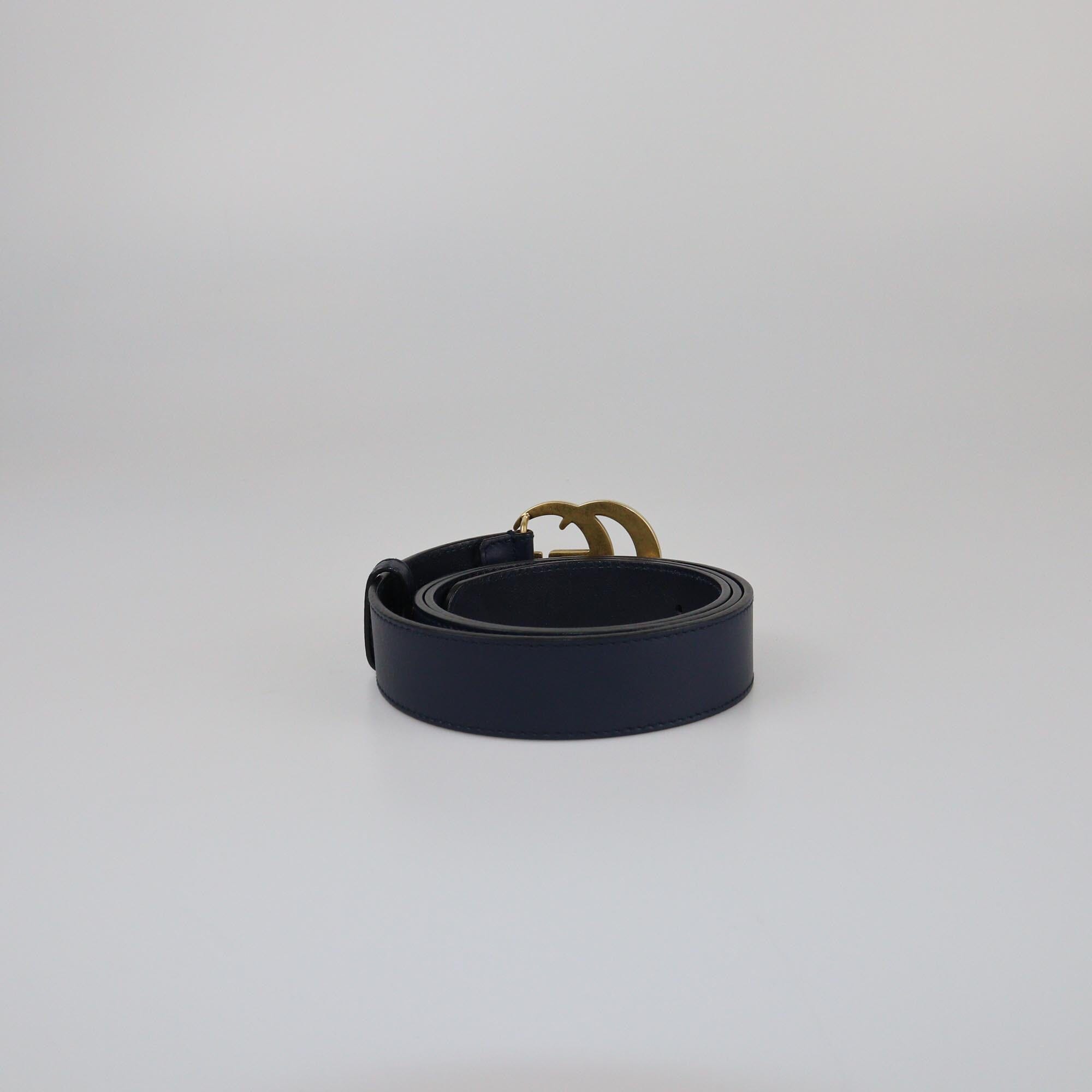 Gucci Navy Blue GG Marmont Thin Belt Mens Gucci 