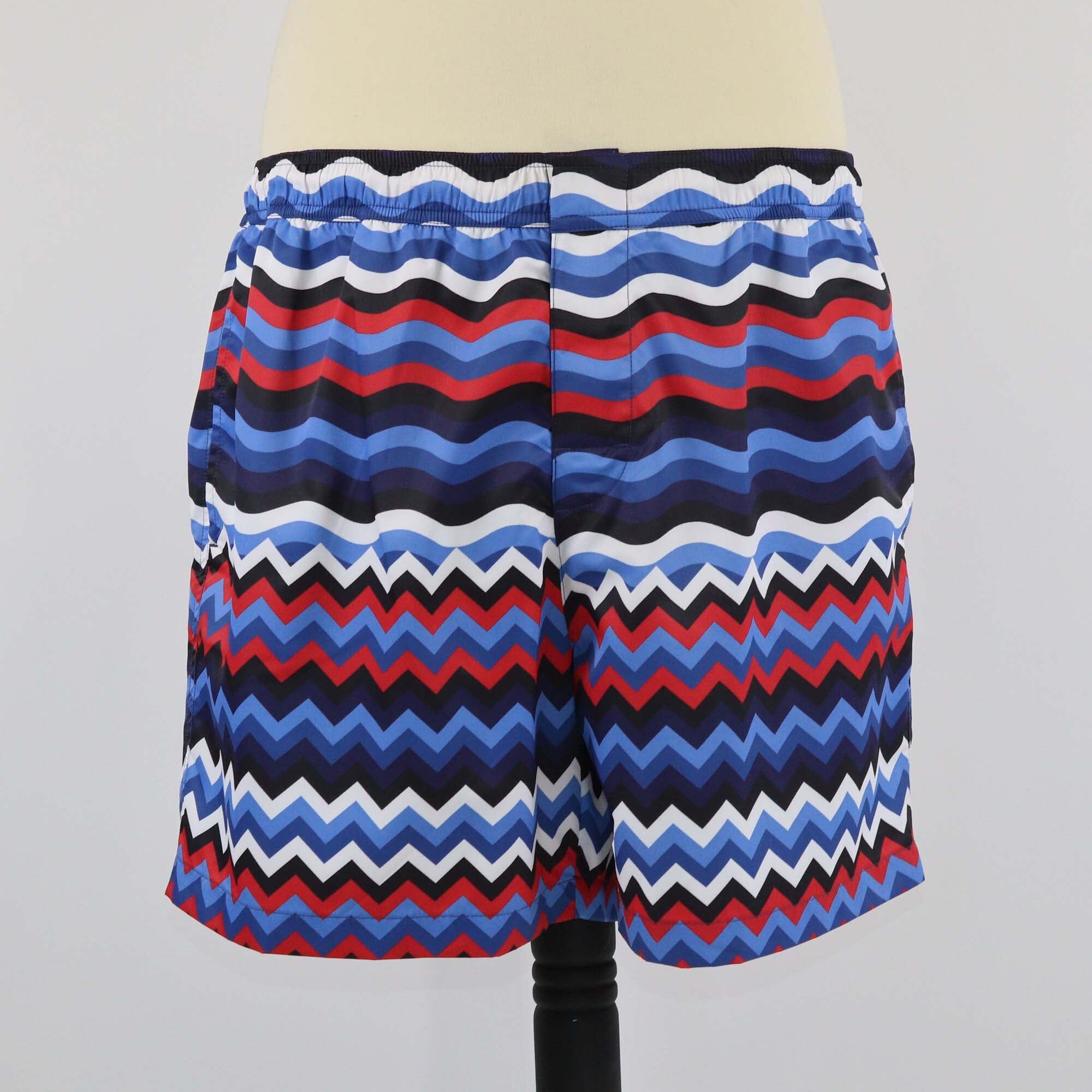 Missoni Red Multicolor Wave & Zigzag Print Swimming Trunks Mens Missoni 