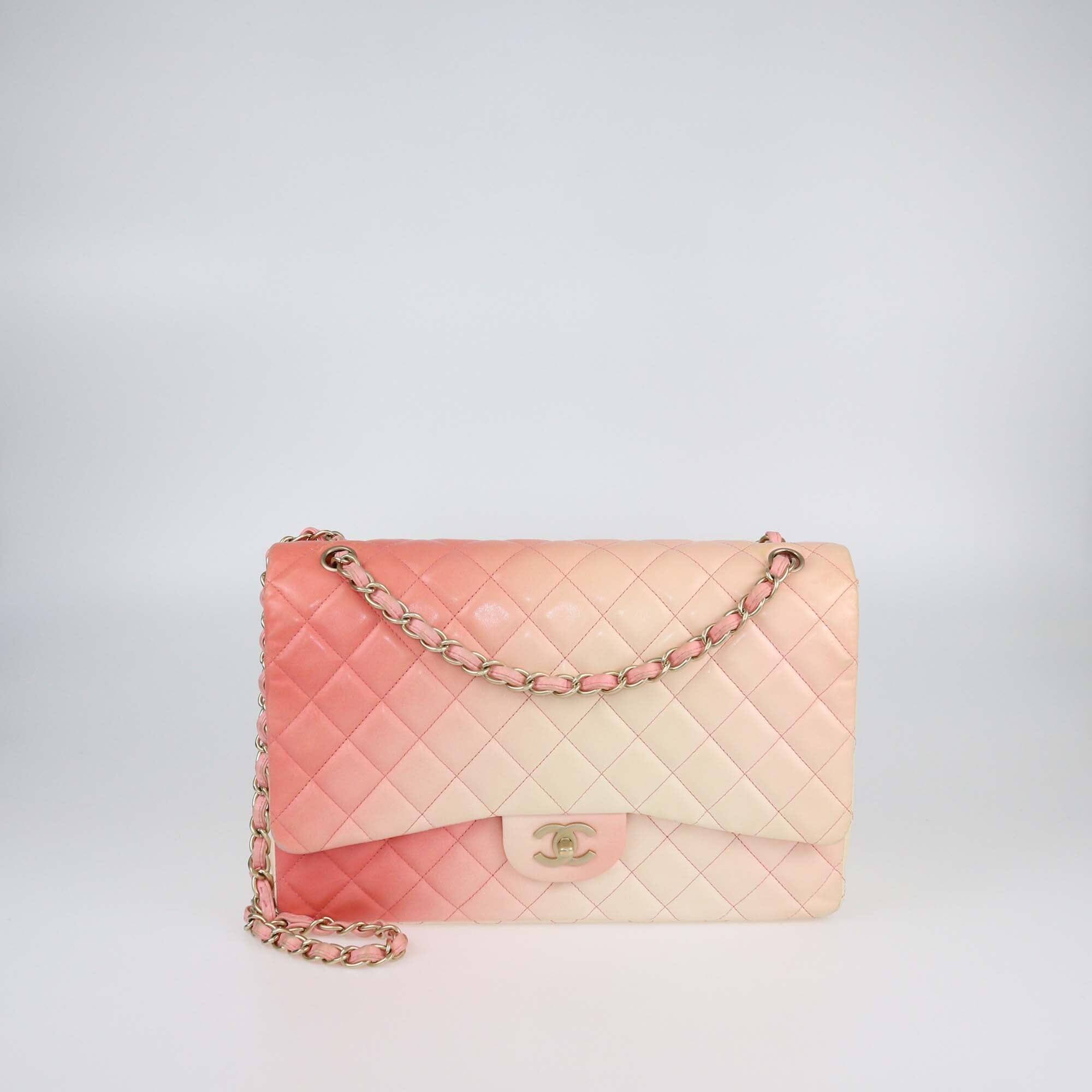Chanel Pink Ombre Quilted Leather Maxi Classic Single Flap Bag Womens Chanel 