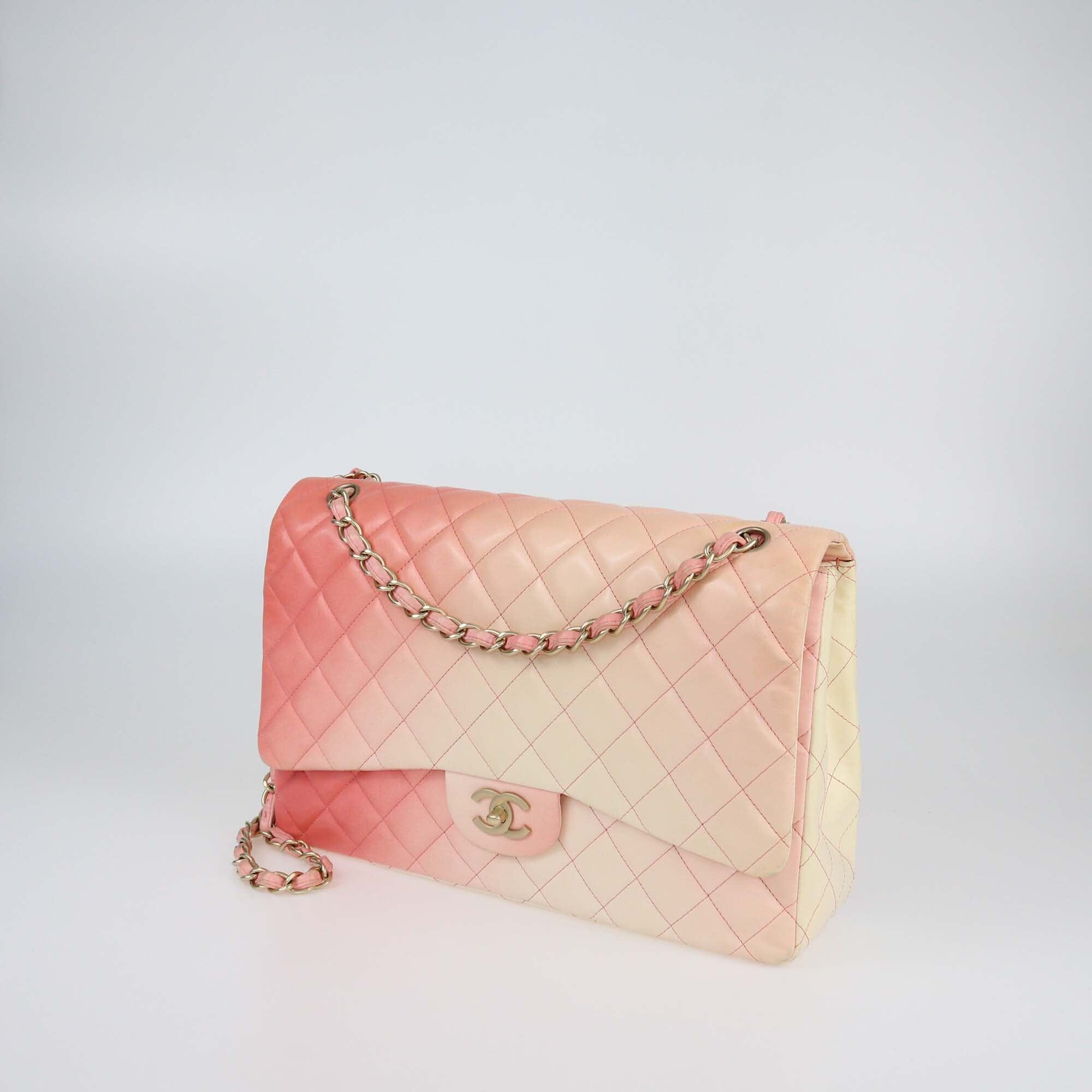 Chanel Pink Ombre Quilted Leather Maxi Classic Single Flap Bag Womens Chanel 