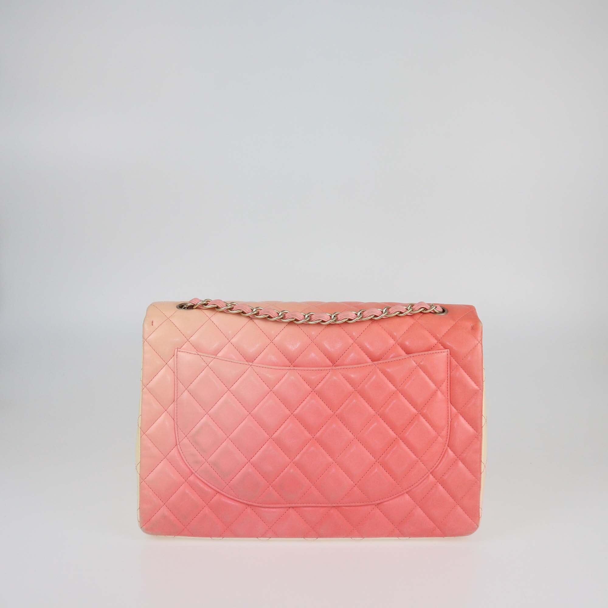 Chanel Pink Ombre Quilted Leather Maxi Classic Single Flap Bag Womens Chanel 