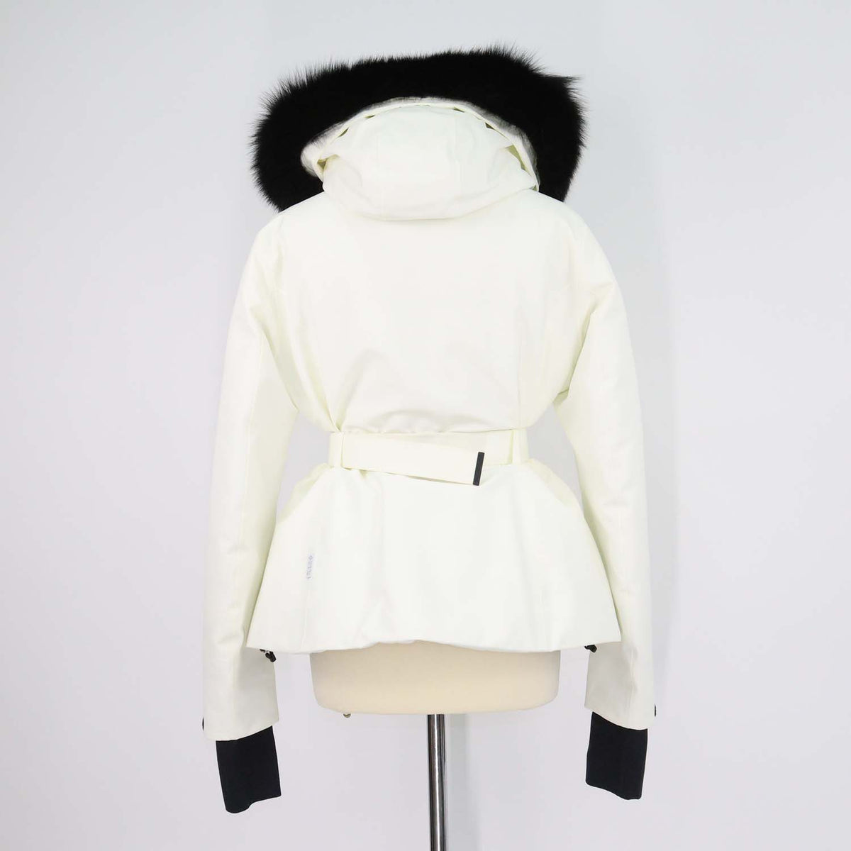 Moncler Off White Polyester Fur Trim Detachable Hood Belted Jacket