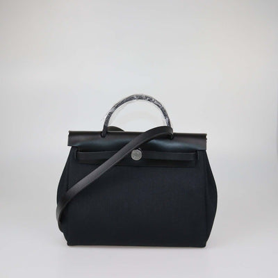 Hermes Black Canvas and Vache Hunter Leather Herbag Zip 31 Bag