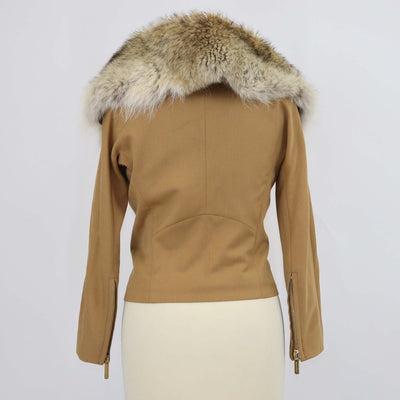 Dsquared2 Brown Blend Wool Double Zip Pocket Fur Collar Jacket