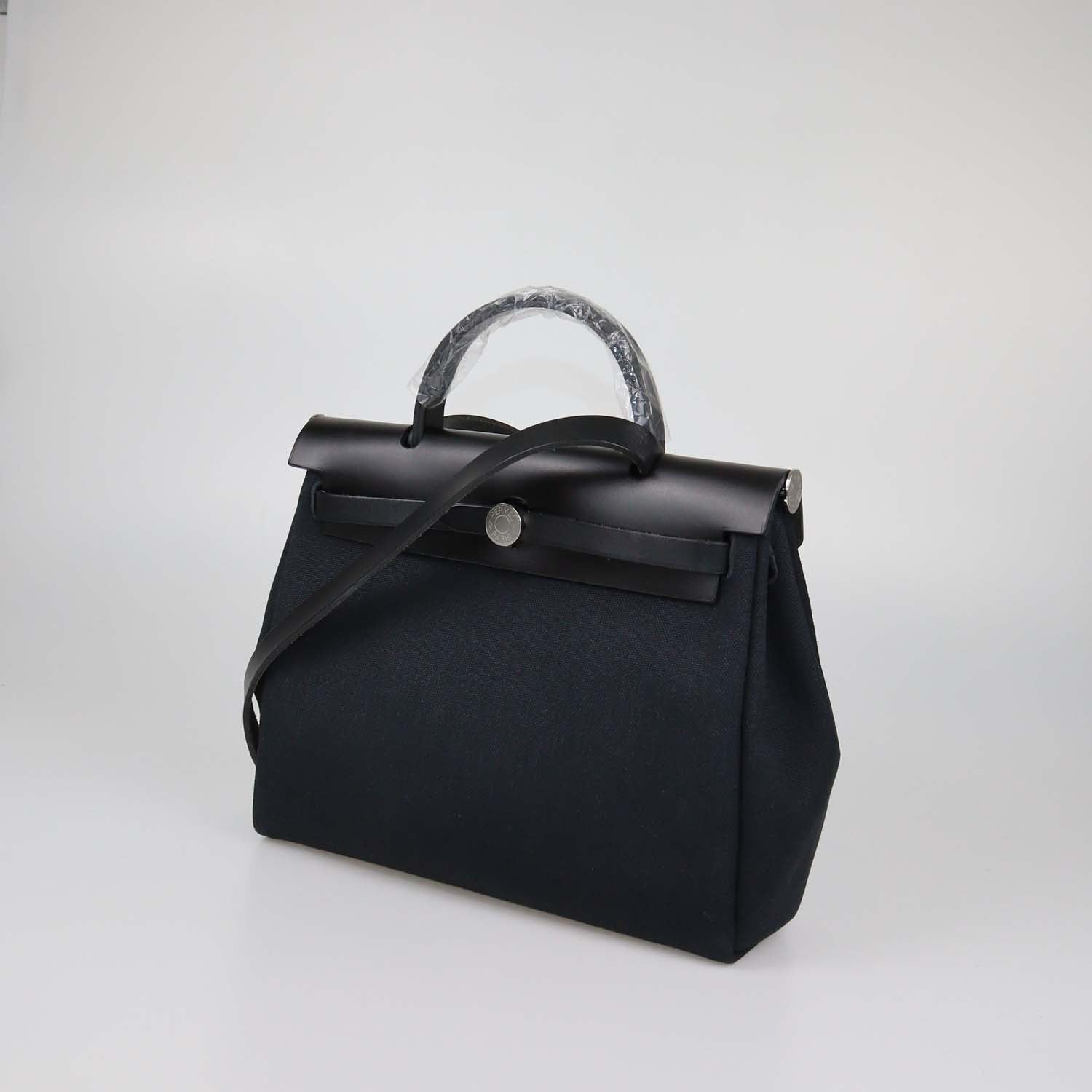 Hermes Black Canvas and Vache Hunter Leather Herbag Zip 31 Bag
