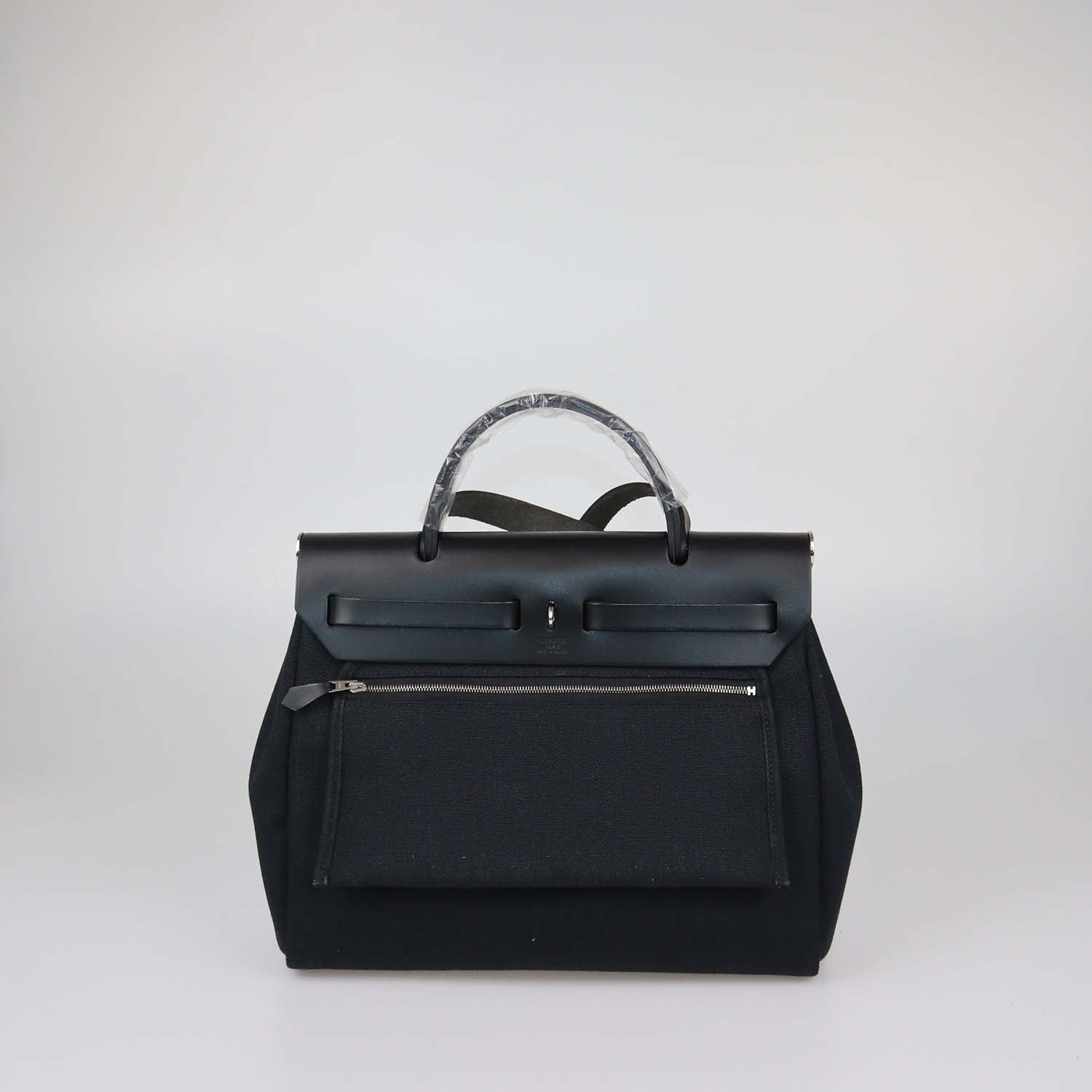 Hermes Black Canvas and Vache Hunter Leather Herbag Zip 31 Bag