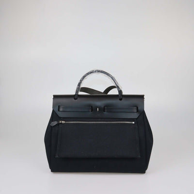 Hermes Black Canvas and Vache Hunter Leather Herbag Zip 31 Bag