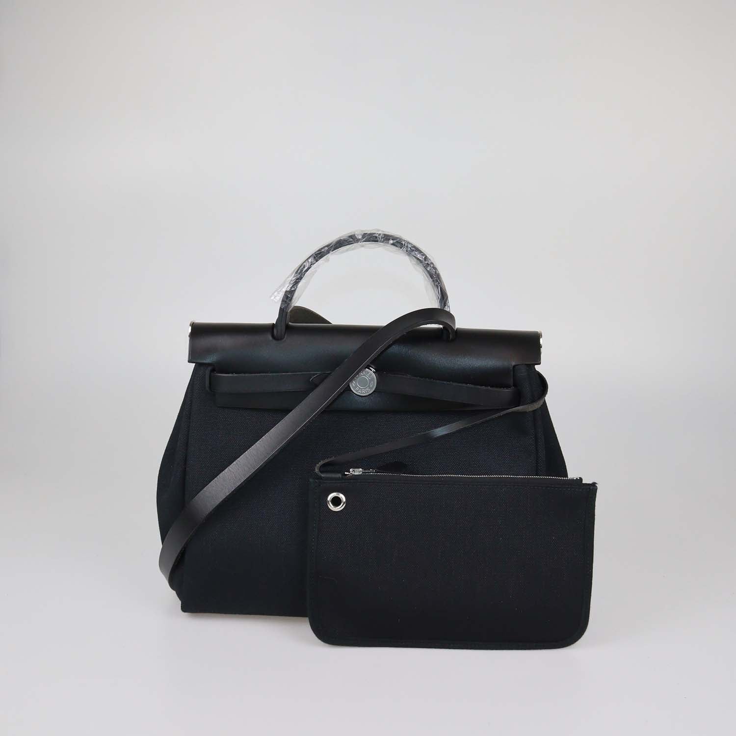 Hermes Black Canvas and Vache Hunter Leather Herbag Zip 31 Bag
